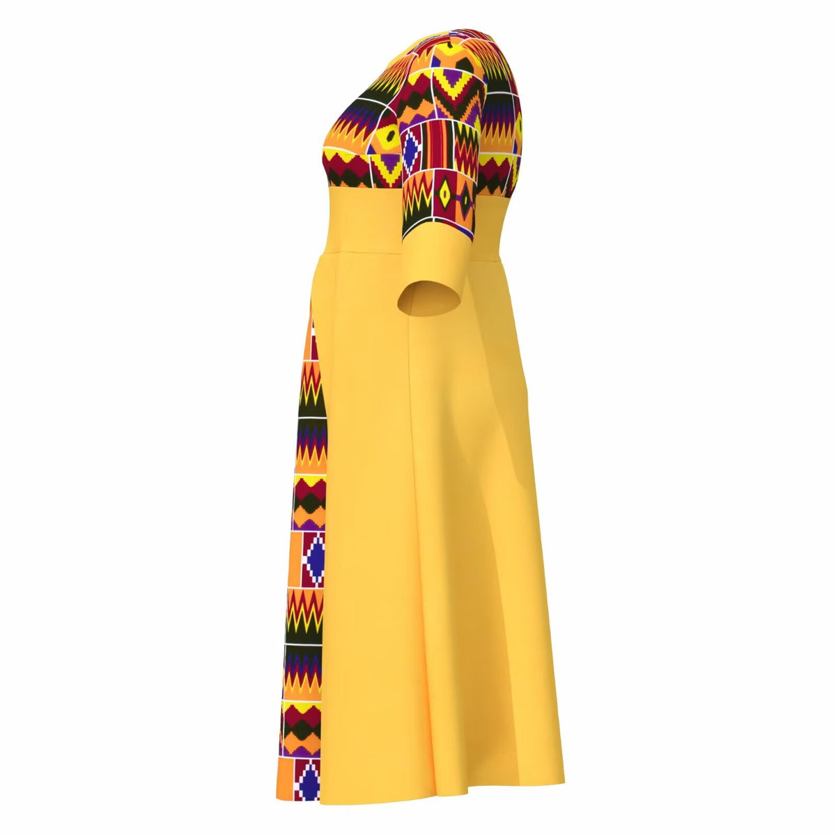 thumbnail image 3 of Bintarealwax African Dress for Women Print Three Quarters Sleeves High Waist A Line Ankara Dress Elegant WY11037, 3 of 5