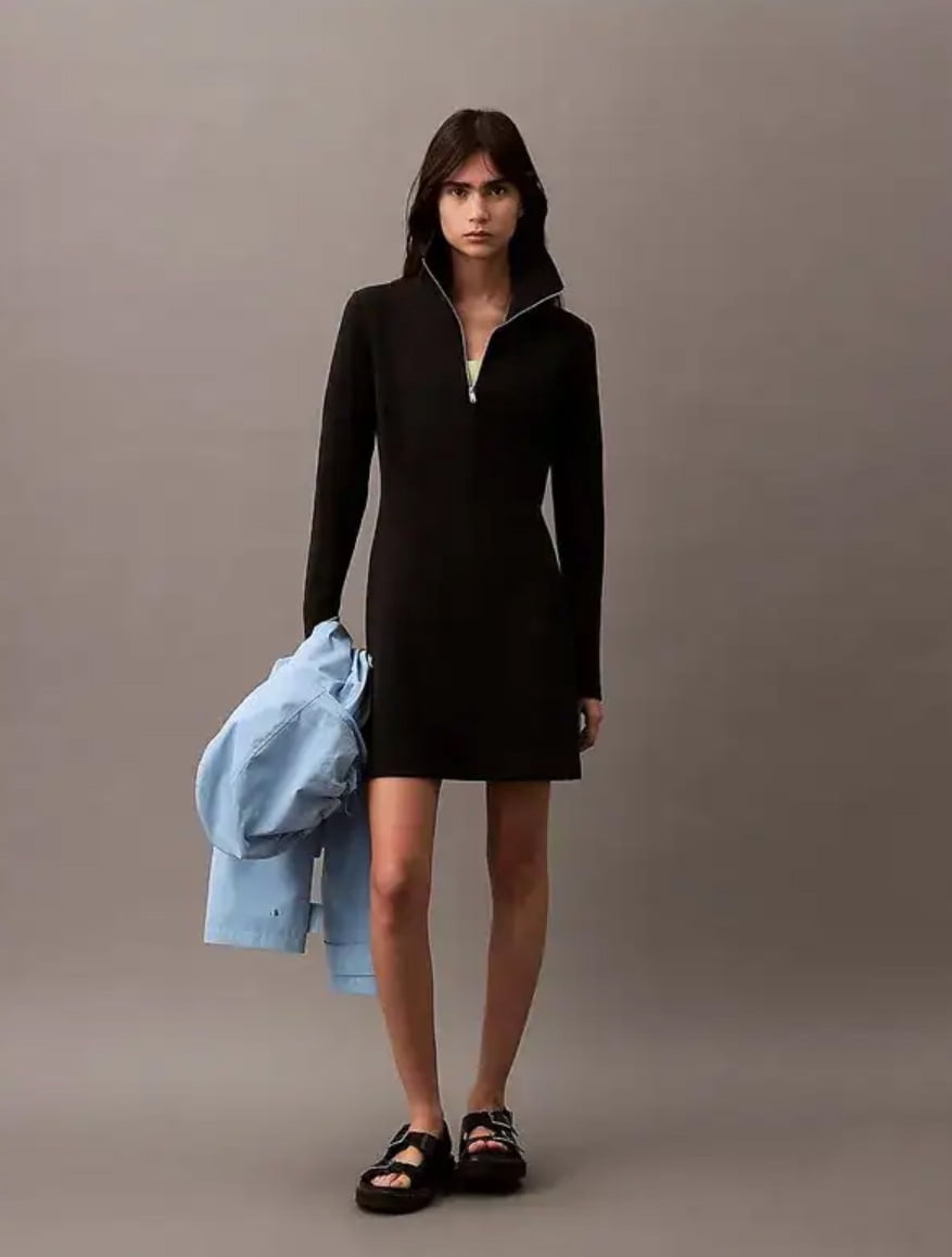 thumbnail image 2 of Calvin Klein smooth zip collar mini dress - black - small, 2 of 2
