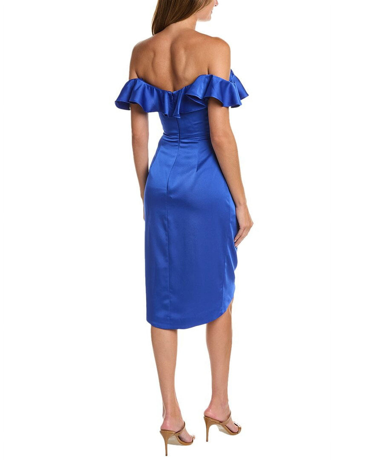 thumbnail image 2 of Theia womens Off-The-Shoulder Satin Midi Dress, 8, Blue, 2 of 3