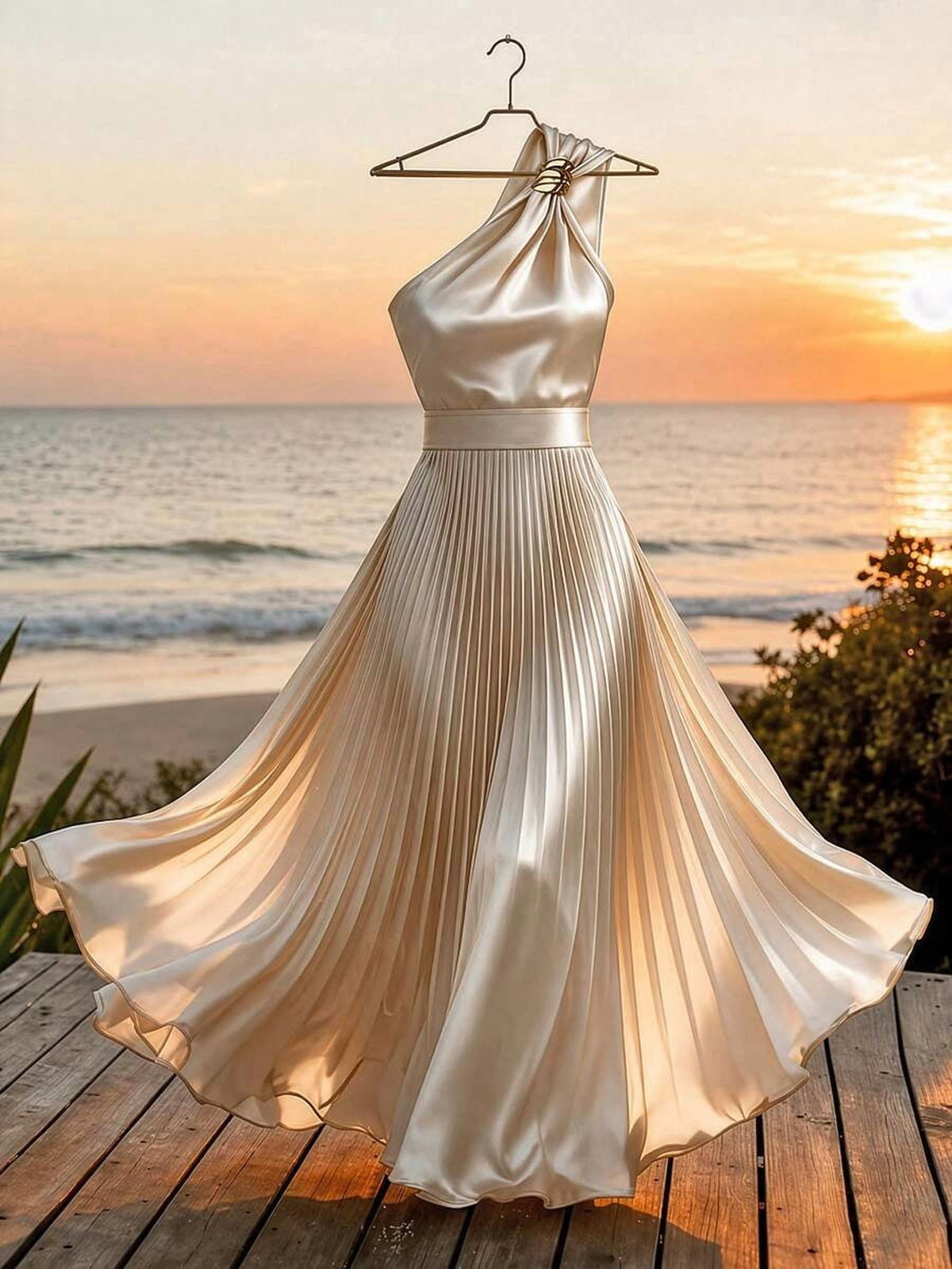 thumbnail image 2 of Curves Apricot Satin One Shoulder Asymmetrical Dress, 2 of 7