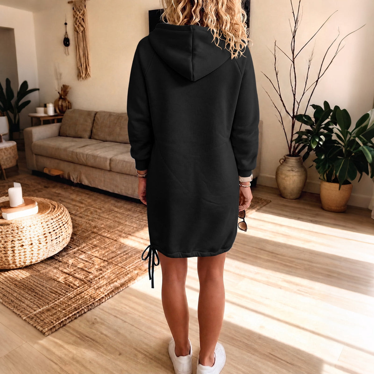 thumbnail image 5 of AGWOLF Sweatshirt for Women Fall Drawstring Hoodie Midi Dress with Pocket Casual Loose Side Slit Long Sleeve Hoodie Long Dresses, 5 of 6