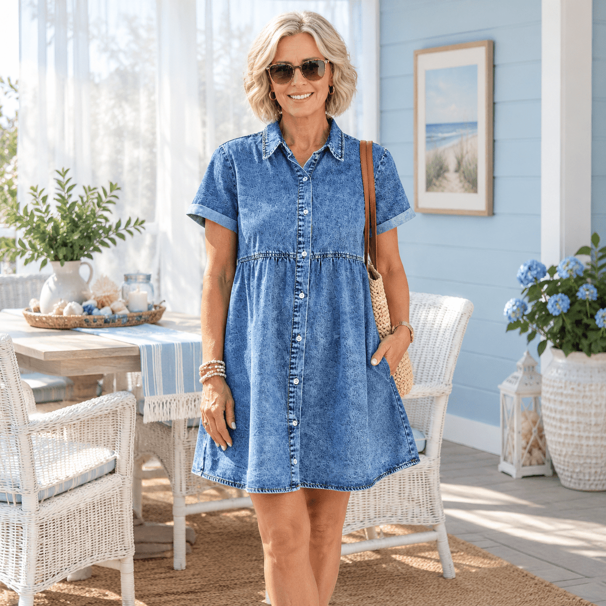 thumbnail image 5 of Store Denim Dress For Women Short Sleeve Flowydoll Jean, 5 of 8