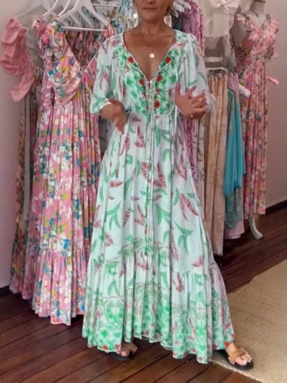 thumbnail image 6 of 2026 Women's Printed Belted Puff Sleeve Three-Quarter Sleeve Dress, 6 of 8