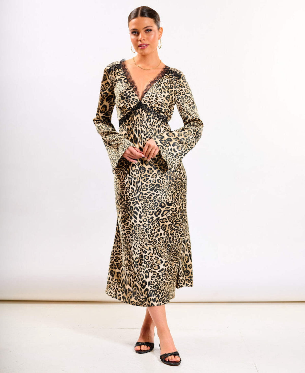 thumbnail image 3 of Leopard Long Sleeve Lace Midi Dress, 3 of 6
