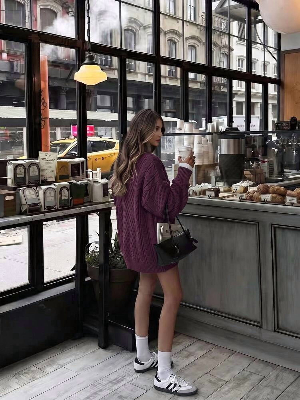 thumbnail image 5 of Burgundy Cable Knit Oversized Sweater Dress, 5 of 7