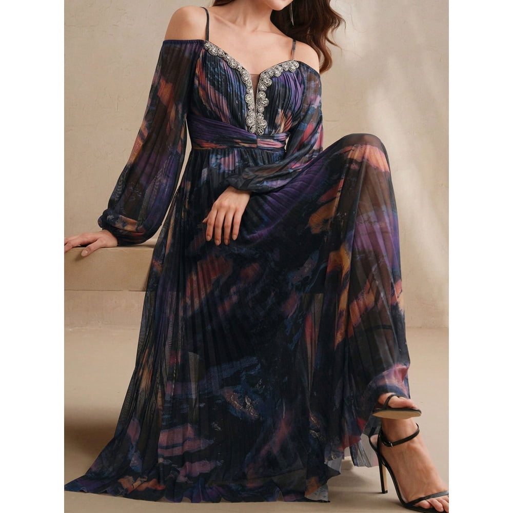 thumbnail image 2 of Spring/Summer New Party Dress with Pleated Long Sleeves, Loose and Casual Women's Wear, 2 of 7
