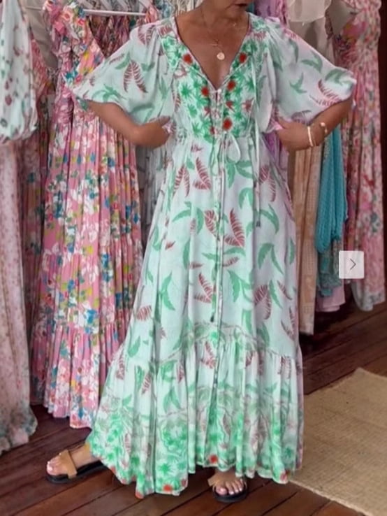 thumbnail image 3 of 2026 Women's Printed Belted Puff Sleeve Three-Quarter Sleeve Dress, 3 of 8