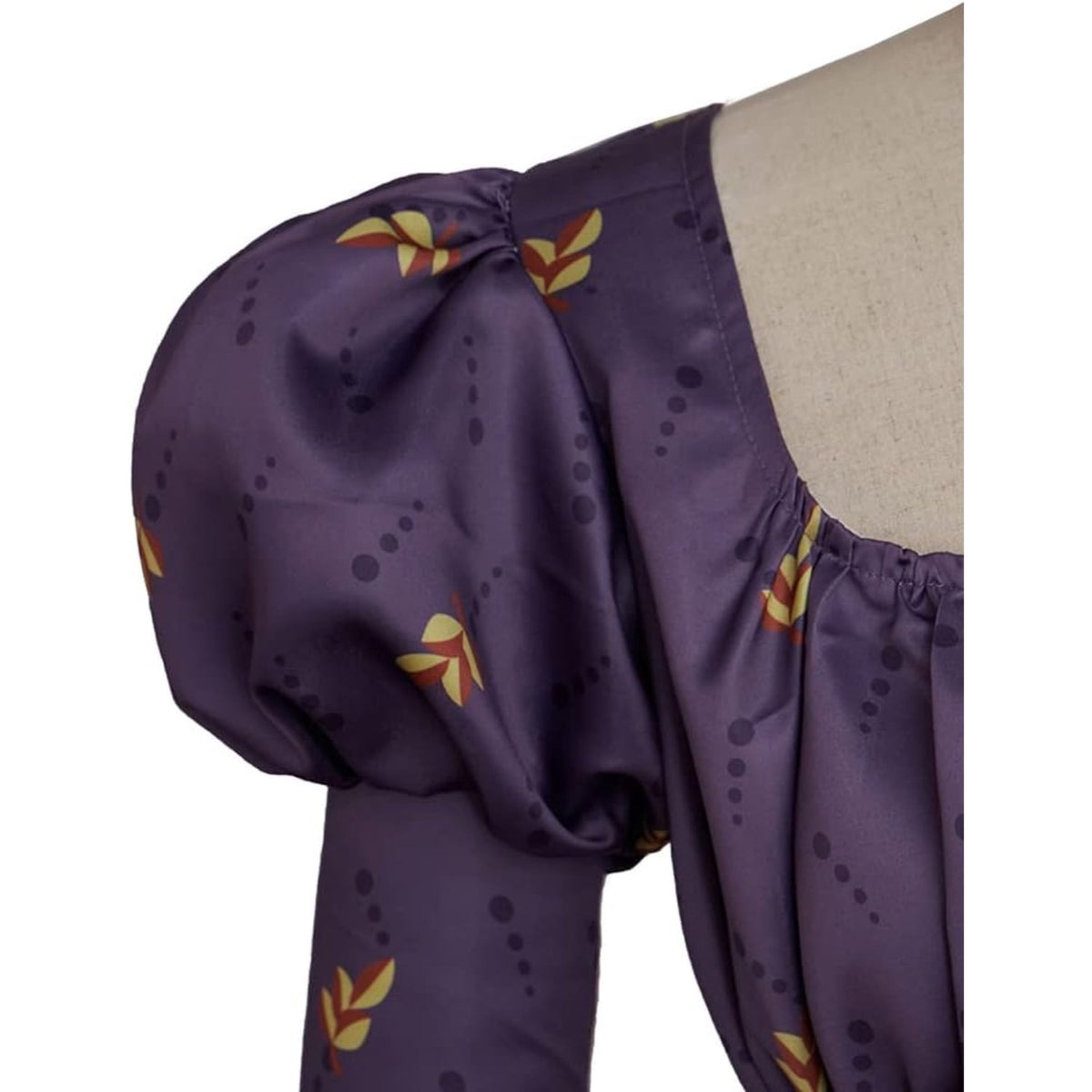 thumbnail image 5 of Vintage High Waistline Tea Party Ball Gown Purple Floral Puffy Sleeve Dress, 5 of 7