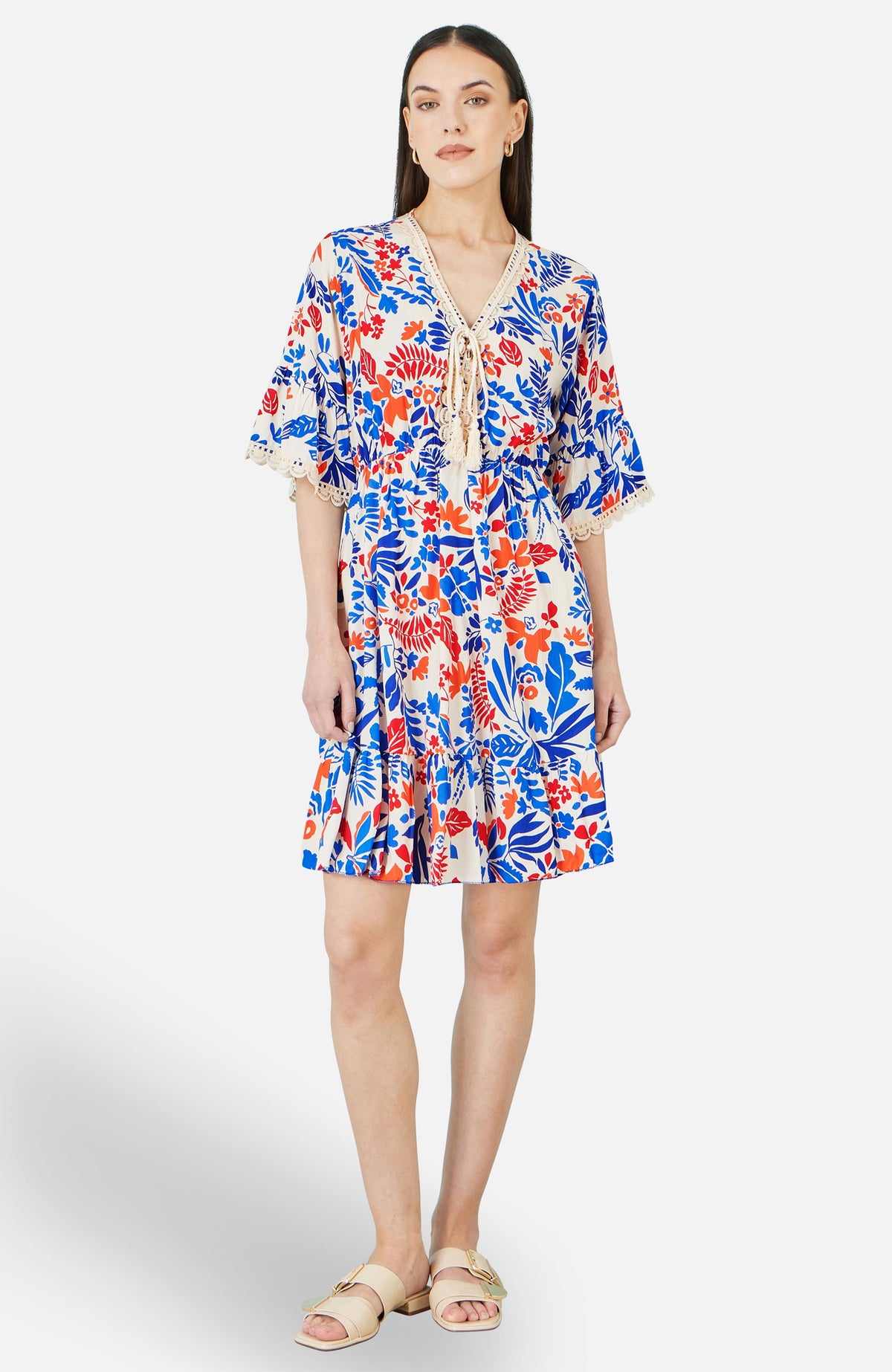 thumbnail image 3 of Yumi Leaf Print Tunic Dress - Neutral, 4, 3 of 4