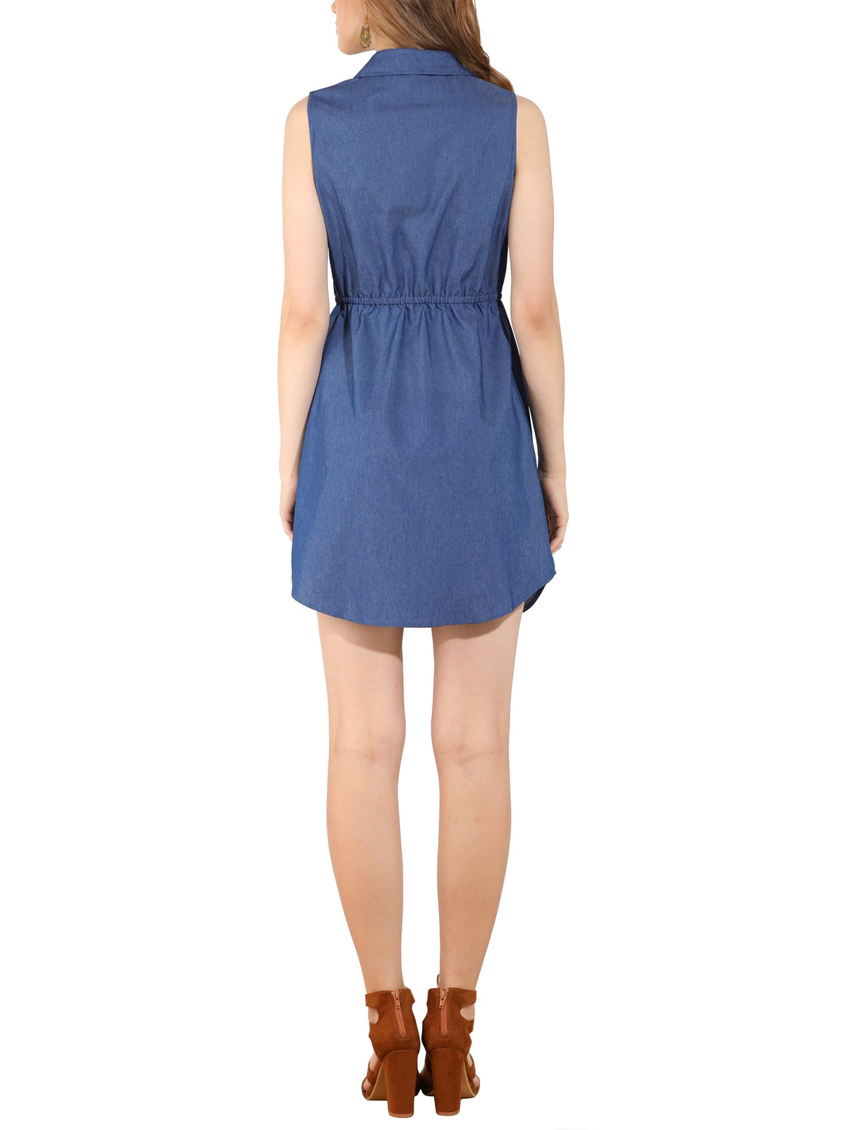 thumbnail image 3 of INSPIRE CHIC Women's Sleeveless Collar Button Down Tie Waist Belt Denim Shirt Dress XS Blue, 3 of 7