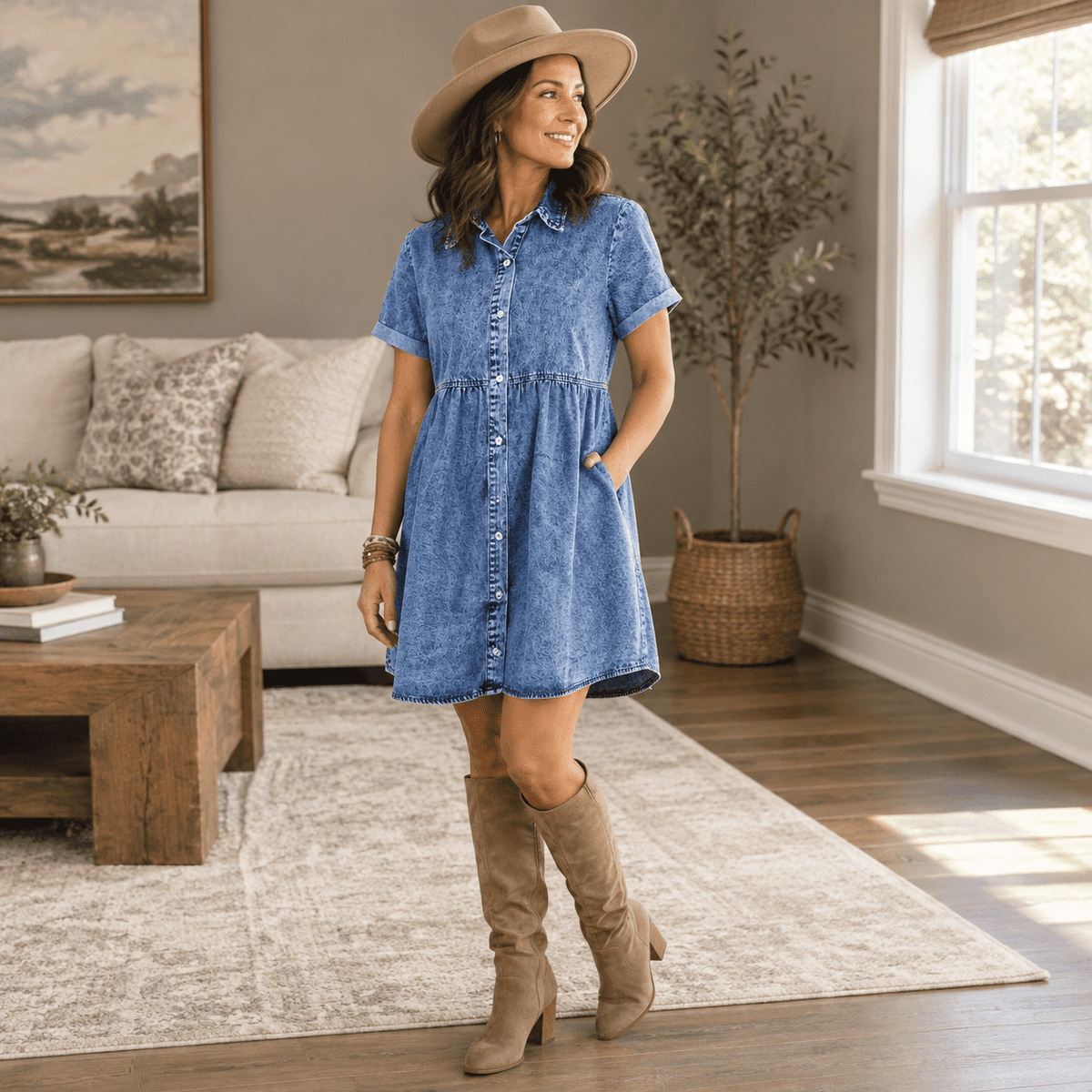 thumbnail image 6 of Store Denim Dress For Women Short Sleeve Flowydoll Jean, 6 of 8