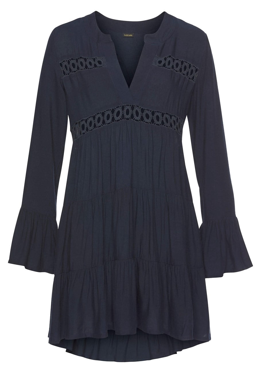 thumbnail image 4 of LASCANA Women's Flowy Flared Sleeve Dress Lace Trim, 4 of 5