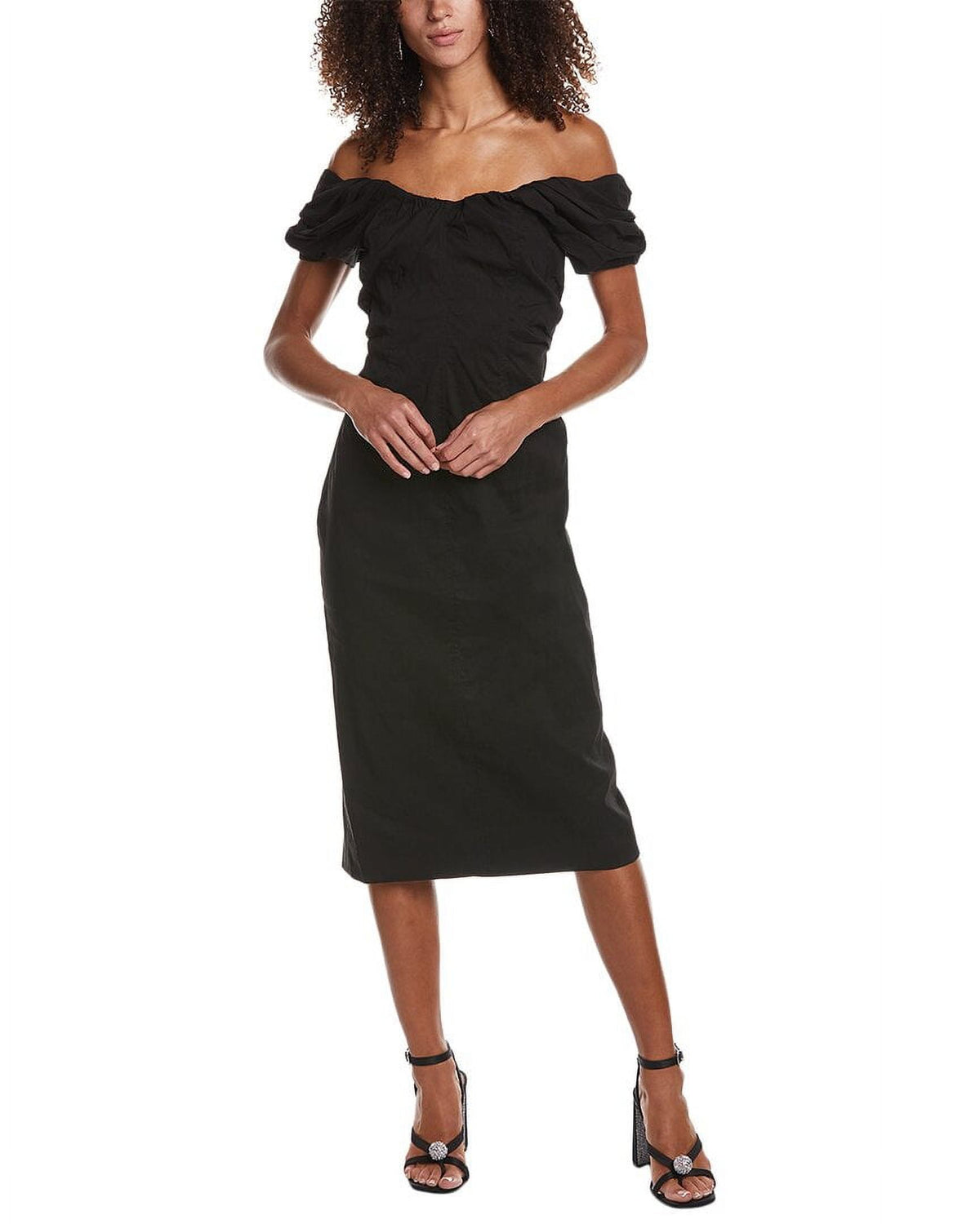 thumbnail image 1 of A.L.C. womens Nora Linen-Blend Midi Dress, 00, Black, 1 of 4
