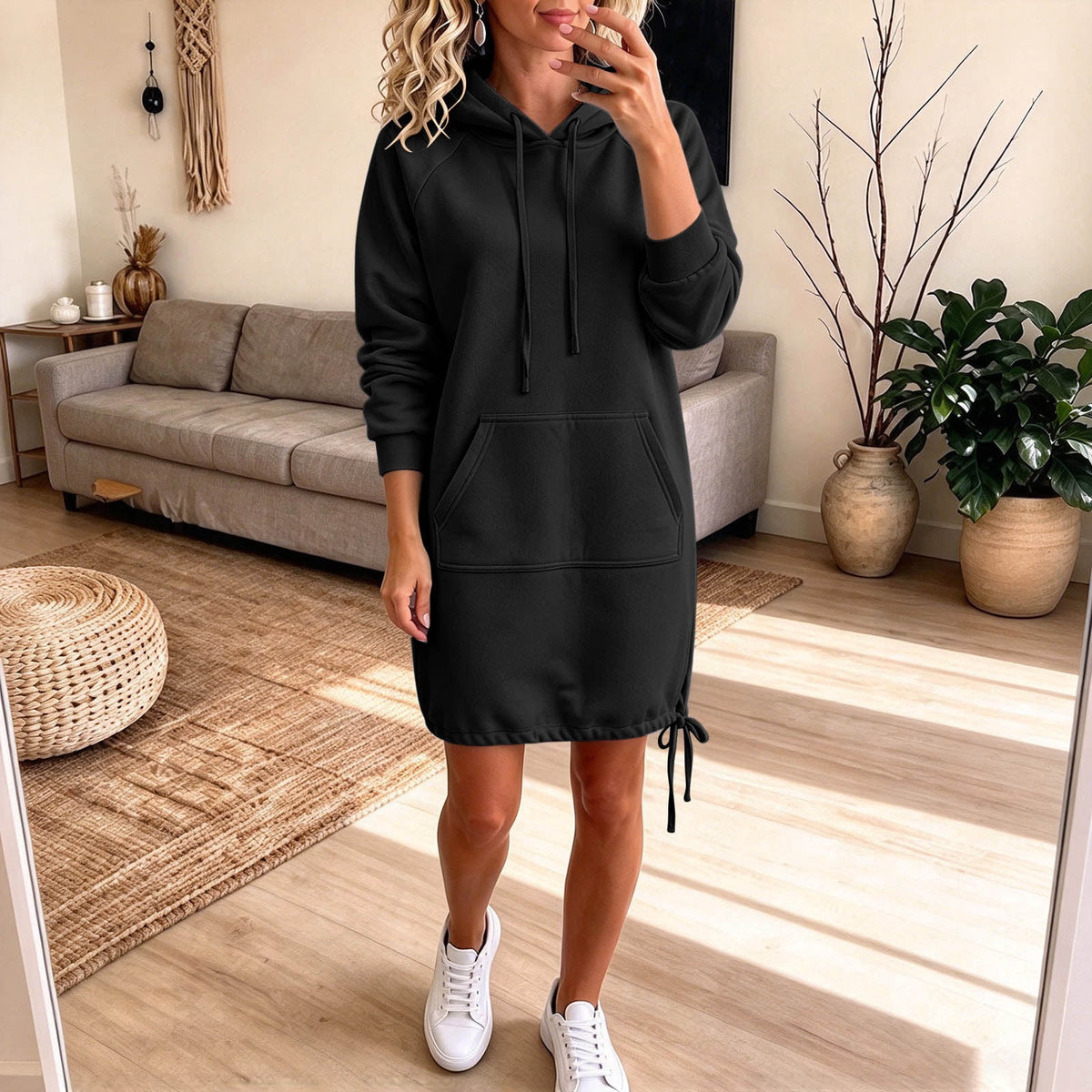 thumbnail image 1 of AGWOLF Sweatshirt for Women Fall Drawstring Hoodie Midi Dress with Pocket Casual Loose Side Slit Long Sleeve Hoodie Long Dresses, 1 of 6