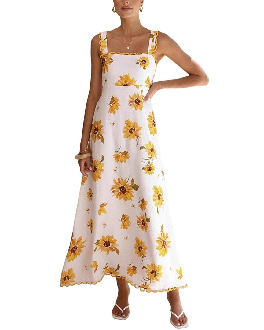 thumbnail image 1 of AMINA GLAM womens Sleeveless Printed Linen-Blend Maxi Dress, 4, 1 of 3