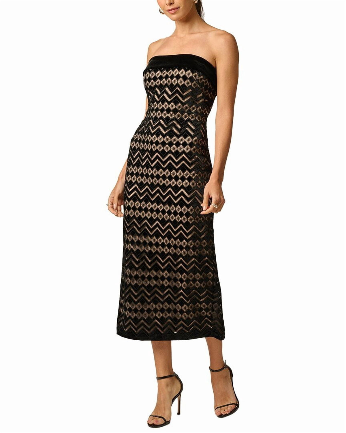 thumbnail image 1 of Adrianna Papell womens Geometric Velvet Midi Dress, 4, Black, 1 of 3