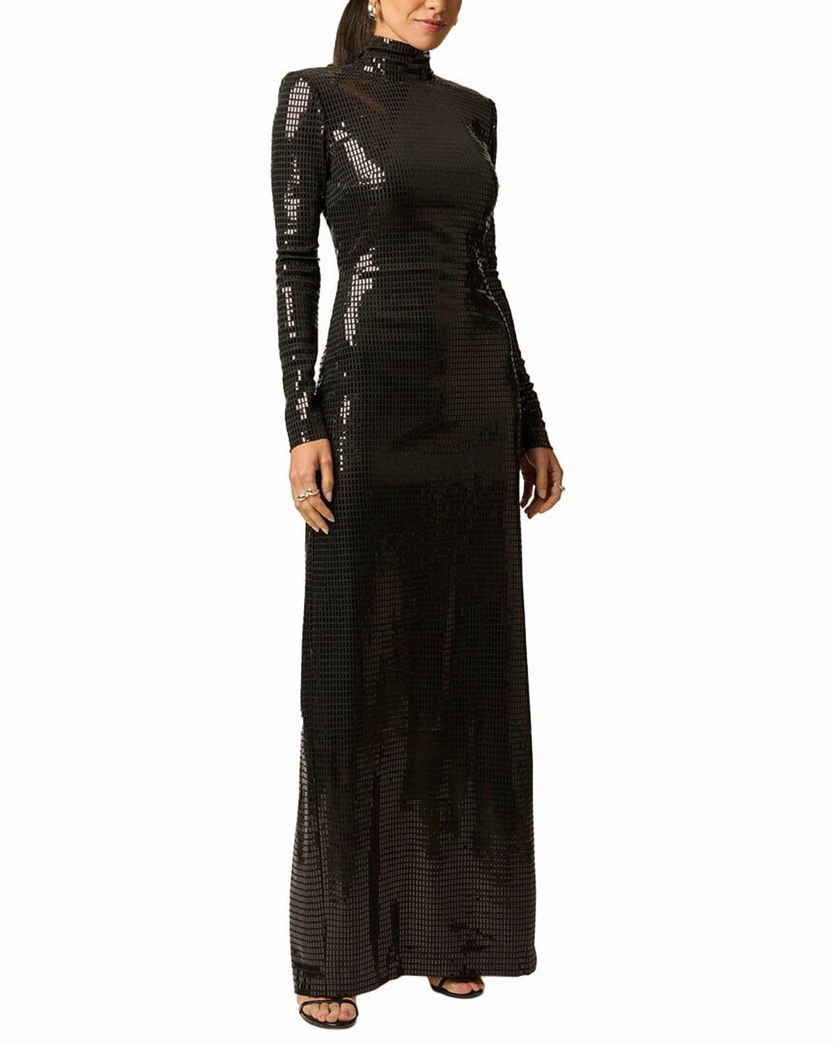 thumbnail image 1 of Adrianna Papell womens Sequins Knit Long Dress, 0, Black, 1 of 3
