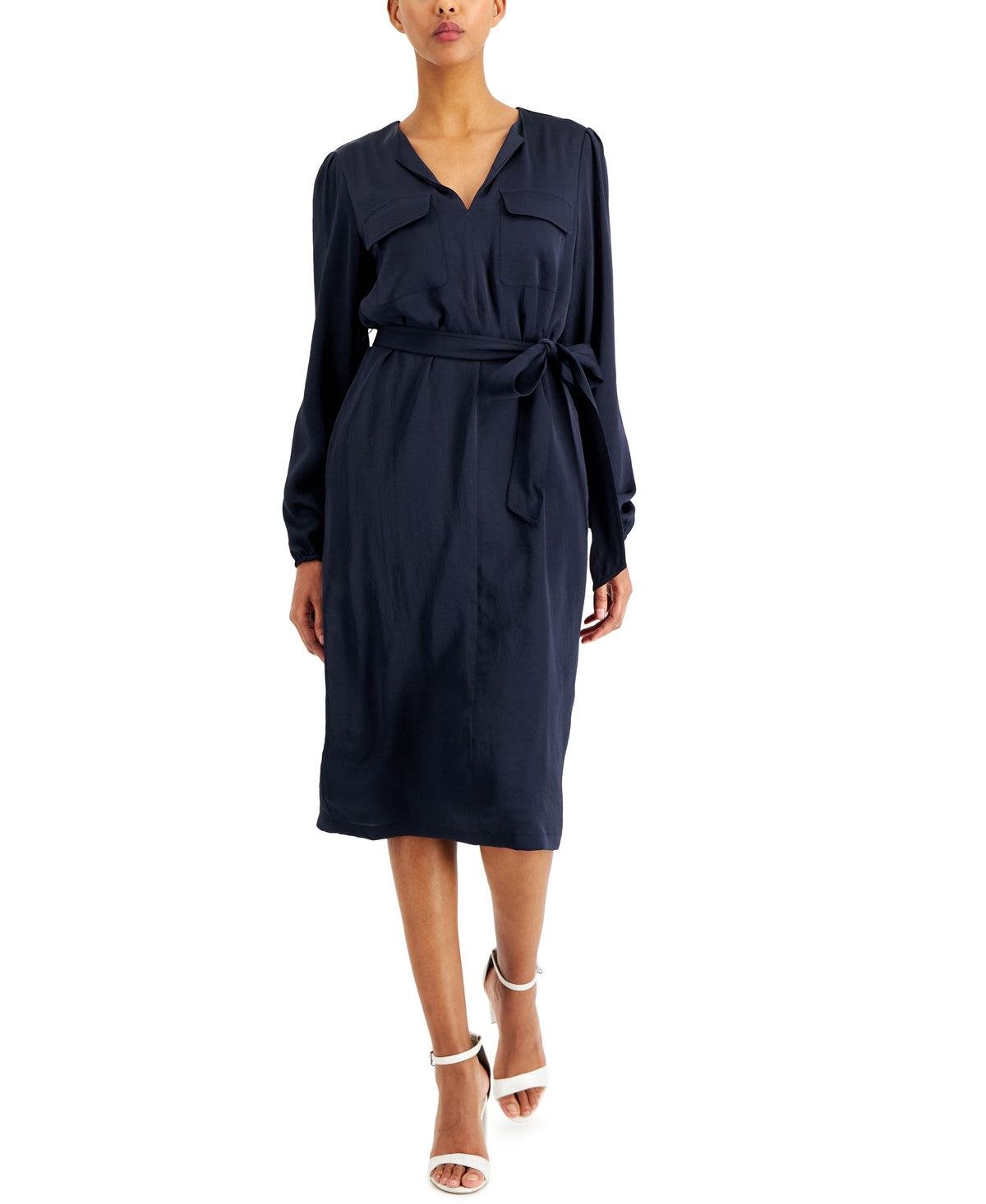 thumbnail image 1 of Alfani Satin Utility Shirtdress Navy L, 1 of 1