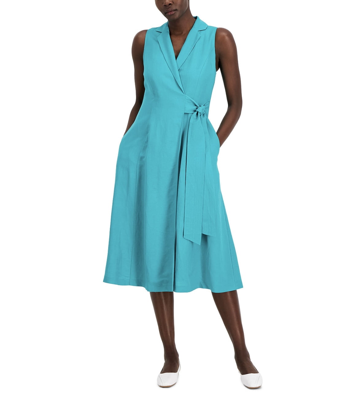 thumbnail image 1 of Alfani Womens Wrap Midi Dress Teal Oasis L, 1 of 1