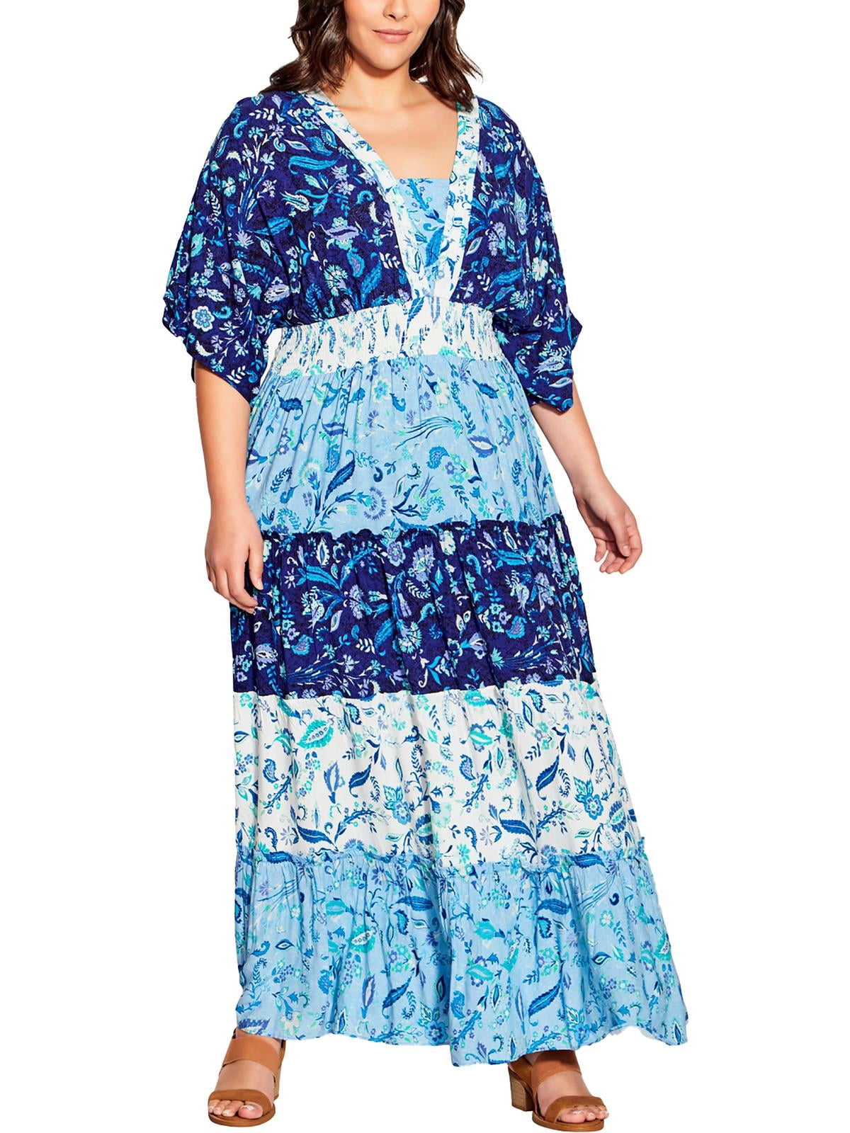 thumbnail image 1 of Avenue Womens Plus Smocked Long Maxi Dress, 1 of 2