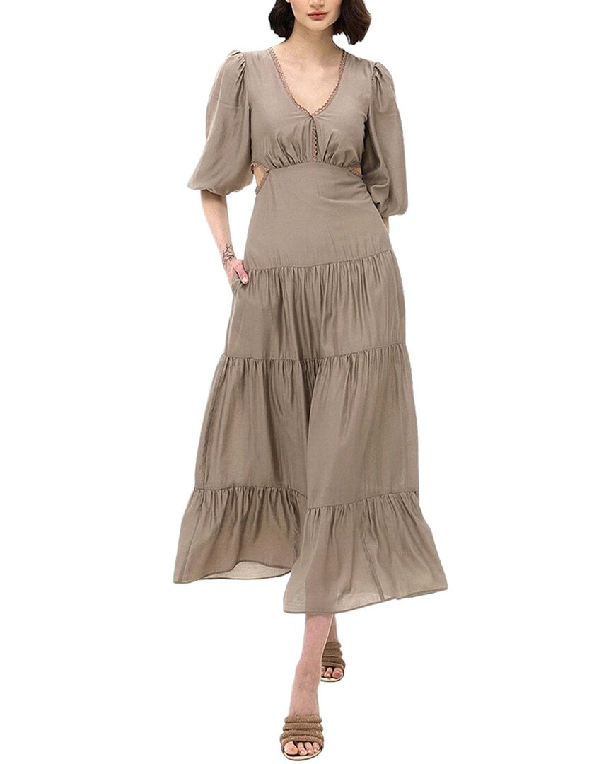 thumbnail image 1 of BGL womens Silk-Blend Midi Dress, 4, Beige, 1 of 3