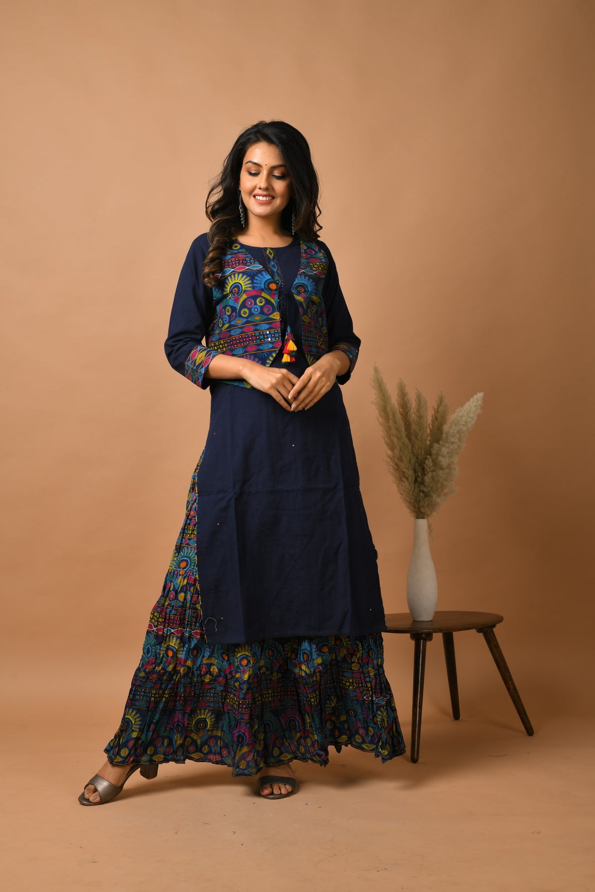thumbnail image 1 of BLUE KUTCH WORK JACKET KURTA SKIRT SET, 1 of 8