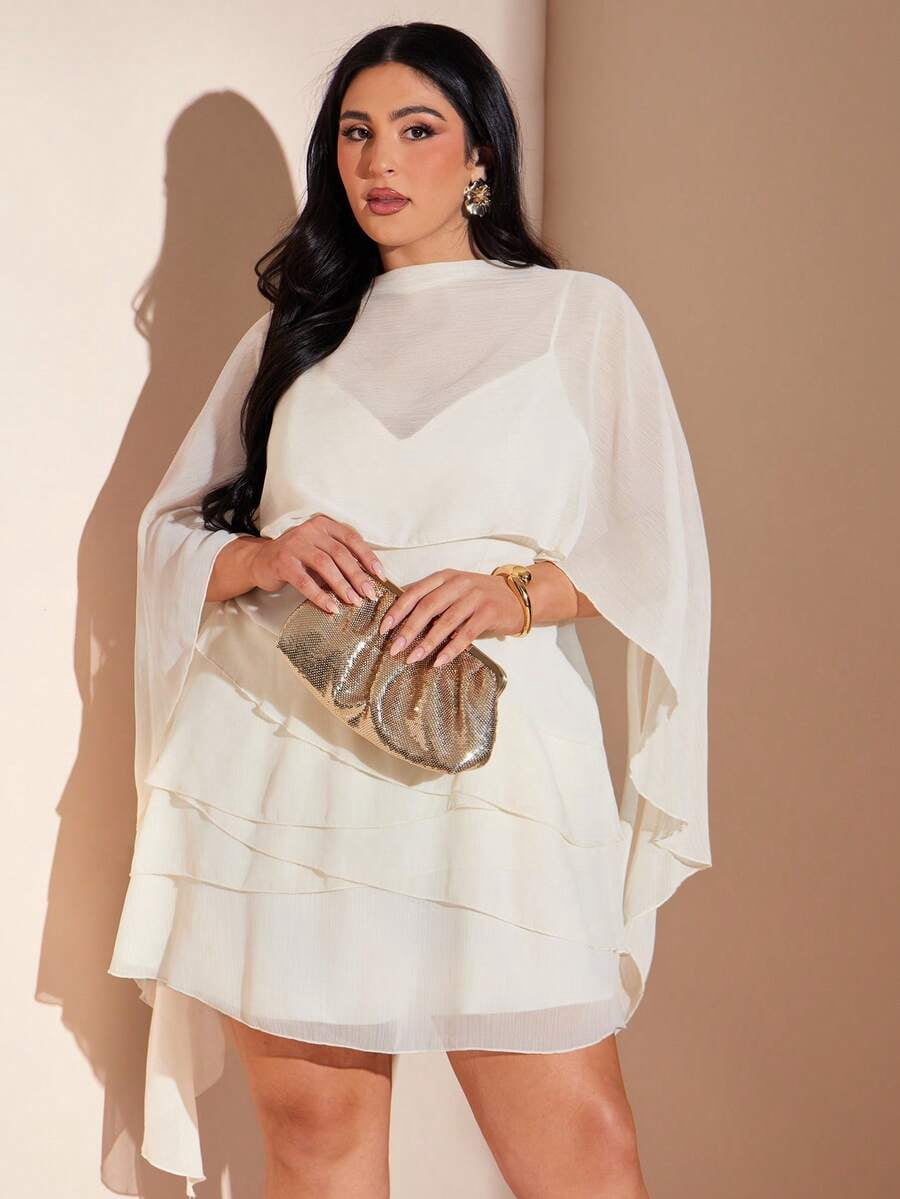 thumbnail image 1 of Beige Women's White Elegant Party Wedding Guest Apricot Ruffle Hem Bodycon, 1 of 6
