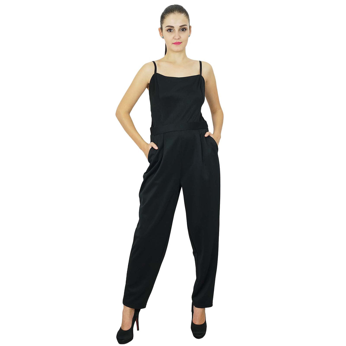 thumbnail image 1 of Bimba Womens Casual Full Length Jumpsuits Polyester Spandex Casual Dress Black, 1 of 1