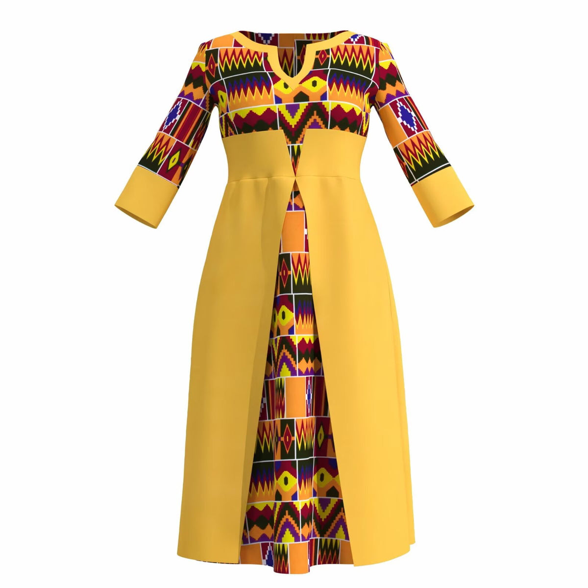 thumbnail image 1 of Bintarealwax African Dress for Women Print Three Quarters Sleeves High Waist A Line Ankara Dress Elegant WY11037, 1 of 5
