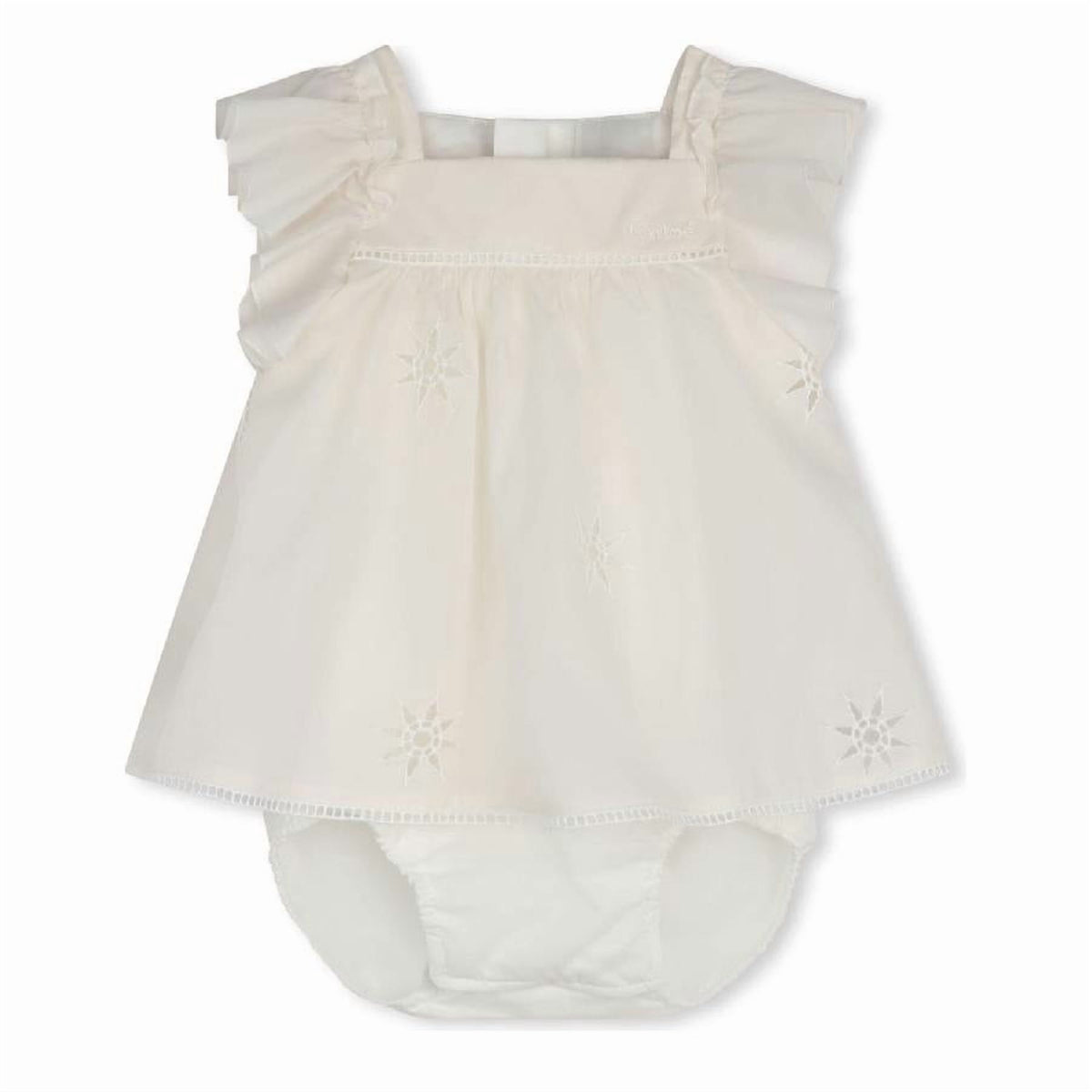 thumbnail image 1 of Chloe Kids Cotton Embroidered Stars And Ladder Stitch Work Dress, Size 6M, 1 of 1
