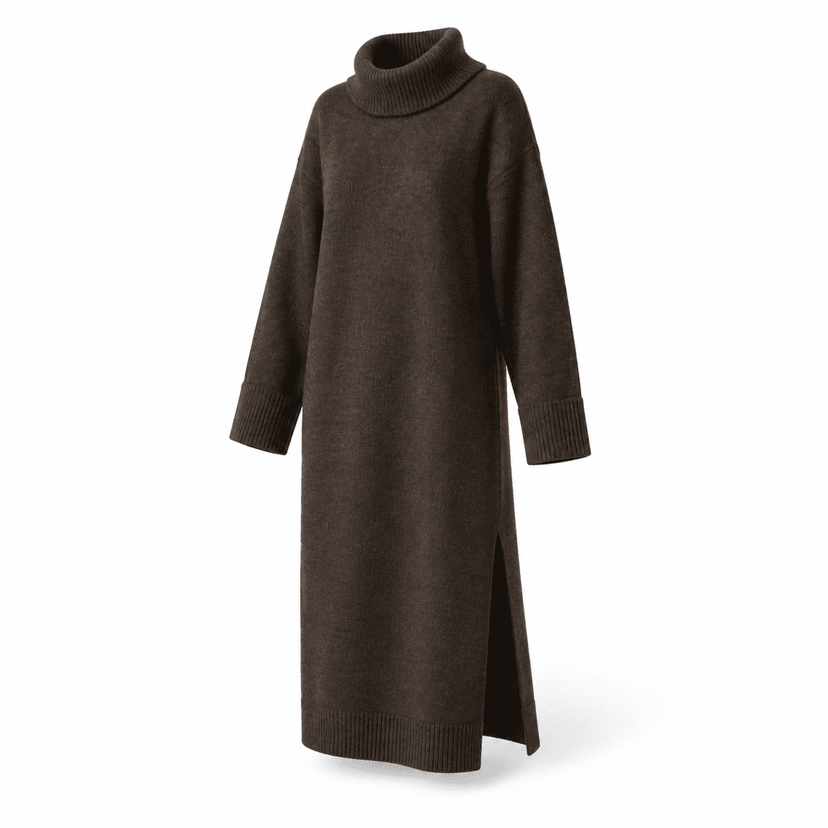 thumbnail image 1 of Coffee X-Large Womens Fall Casual Turtleneck Oversized Chunky Knit Dress, 1 of 8