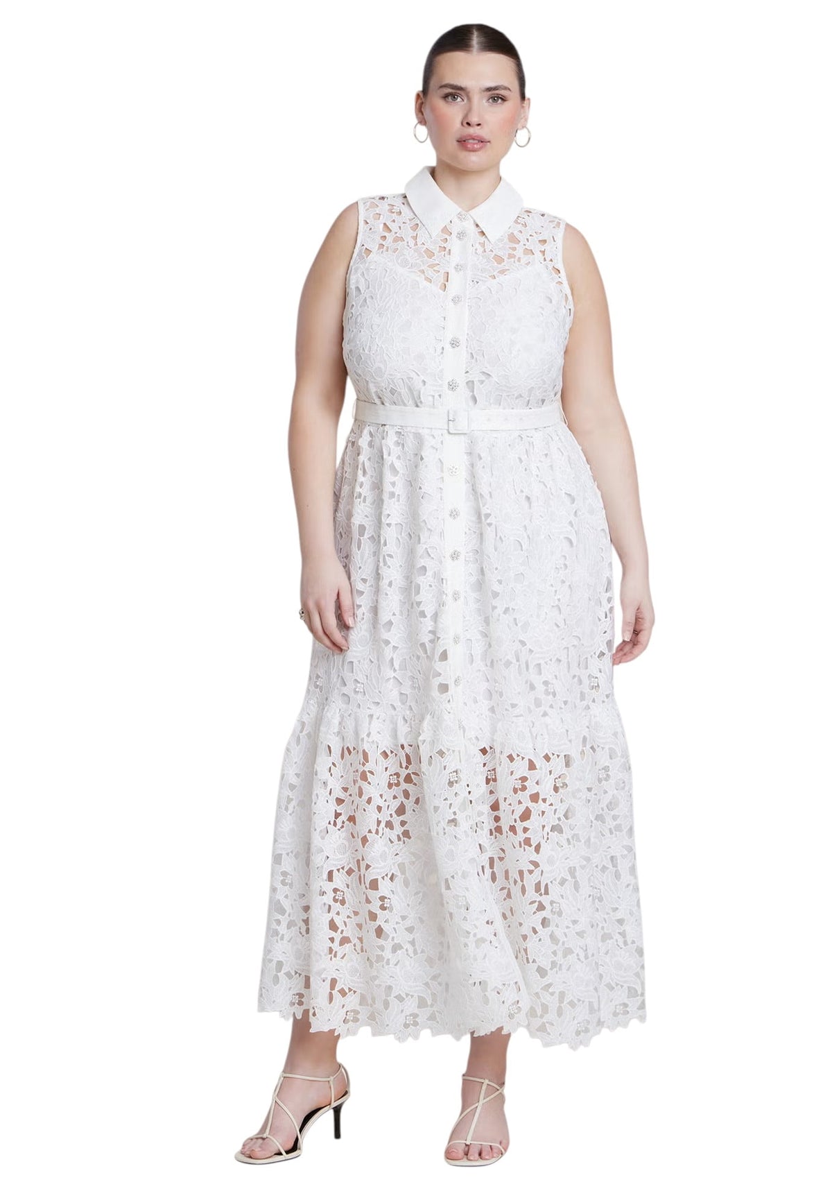 thumbnail image 1 of ELOQUII Women's Plus Size Lace Dress With Buttons & Collar, 1 of 4