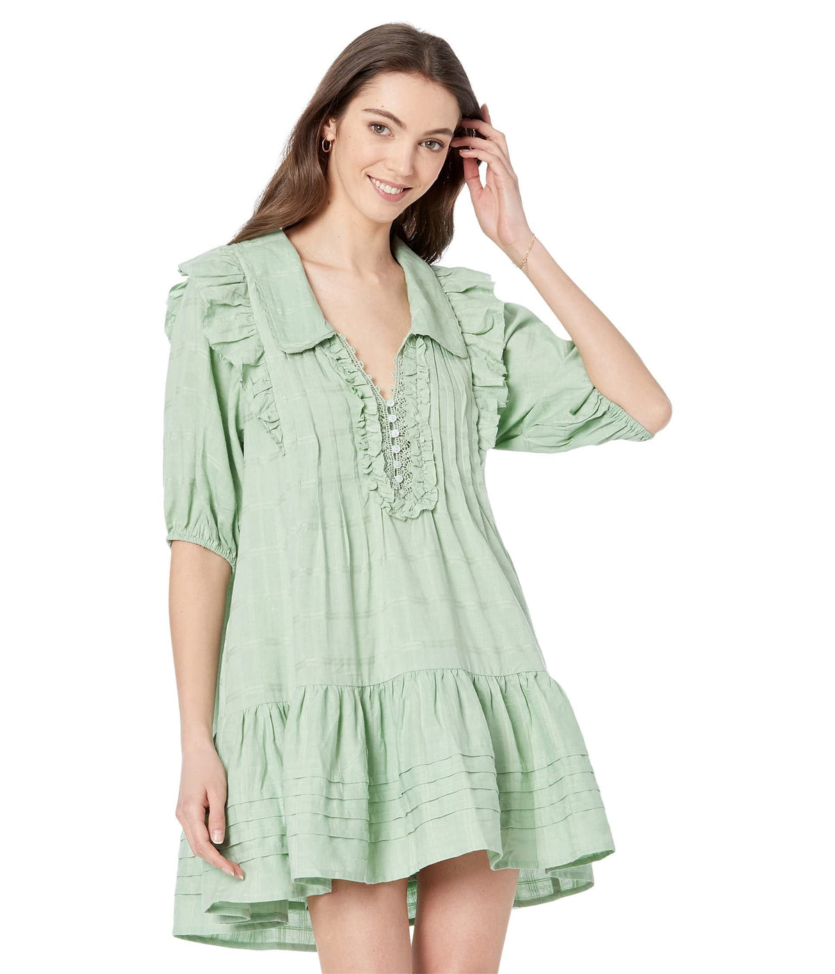 thumbnail image 1 of Free People Womens Elora Lace Trim Short Mini Dress, 1 of 4