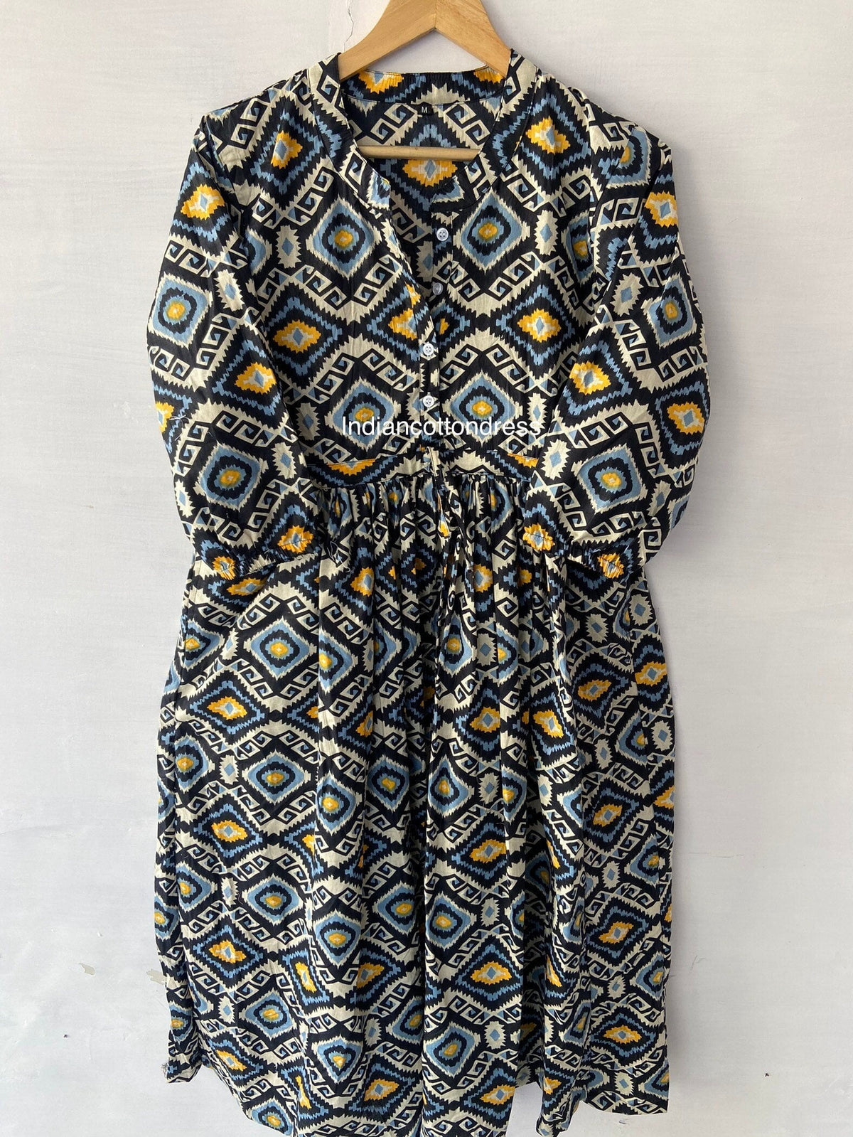 thumbnail image 1 of Geomatrics Cotton Dresses,Handblock Dresses,Block Print Dresses,Long Floral Dress,Handmade Cotton Dress,Skater Dress,Circle Dresses,, 1 of 8