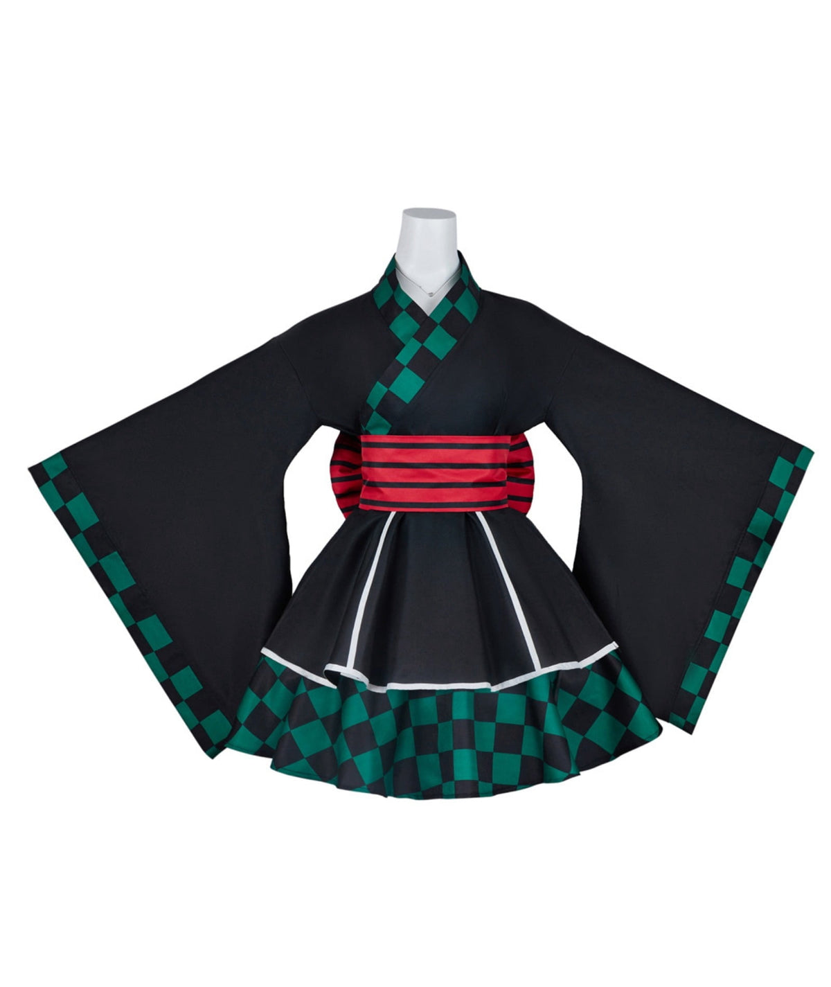 thumbnail image 1 of Green Checkered Kimono Maid Dress, 1 of 7