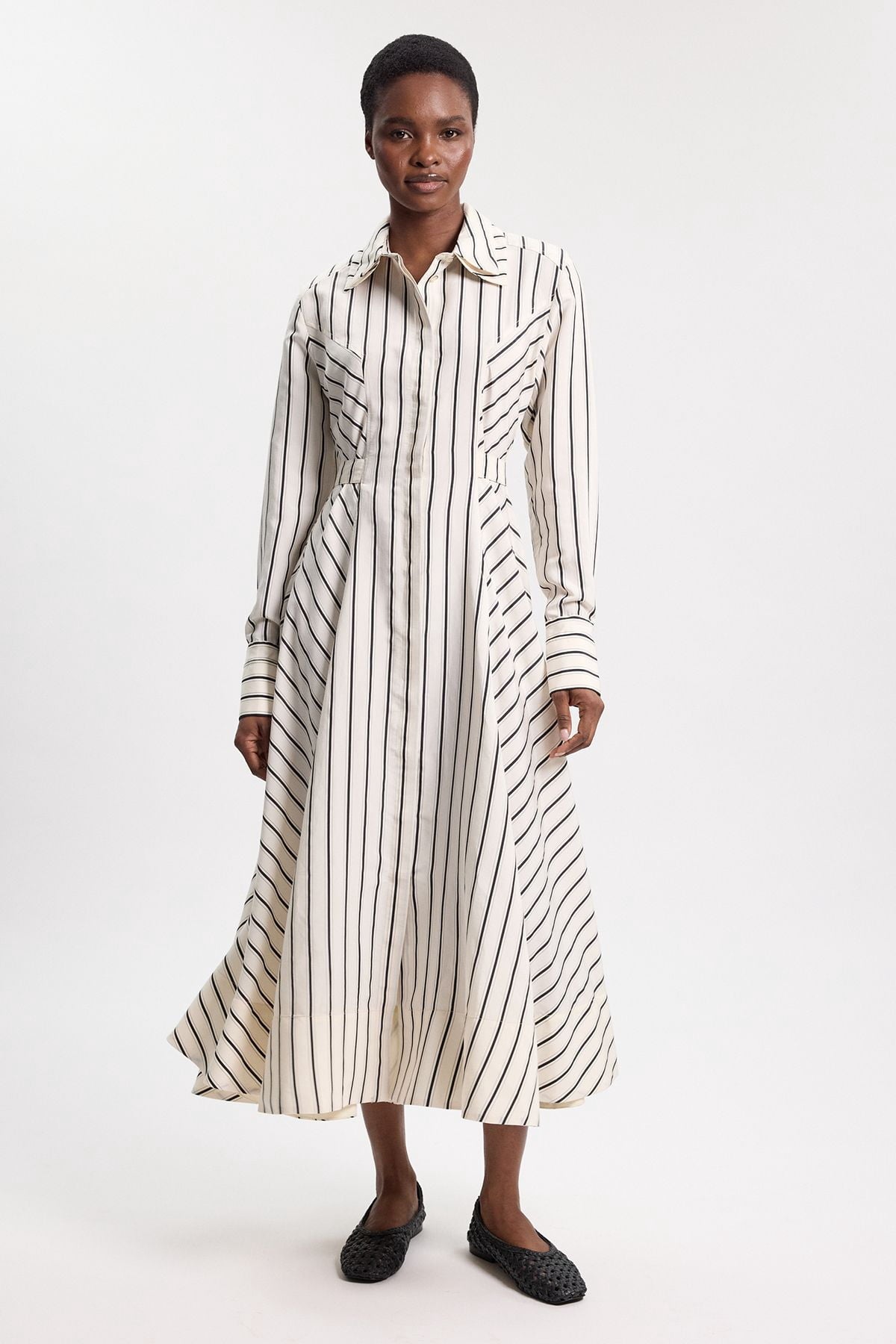 thumbnail image 1 of Karen Millen Stripe Midi Dress - White, 8, 1 of 3