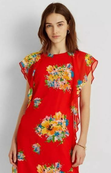 thumbnail image 1 of Lauren Ralph Lauren Lace Petite Floral Ruffle Sleeve Dress Size 4P 4 P, 1 of 4