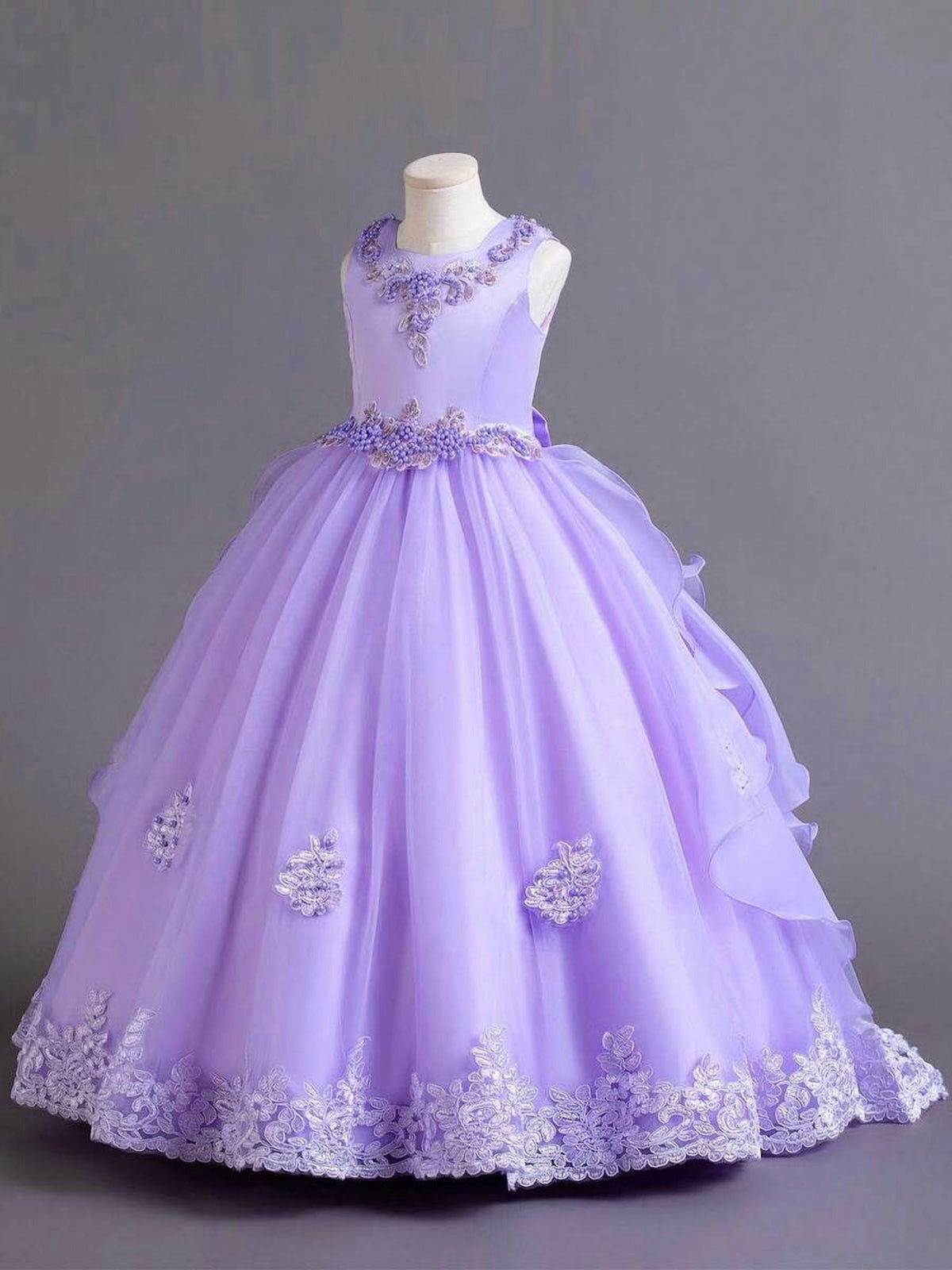 thumbnail image 1 of Mauve Purple Ball Gown Dress With Lace Embellishment And Puffy Tulle Skirt, 1 of 30