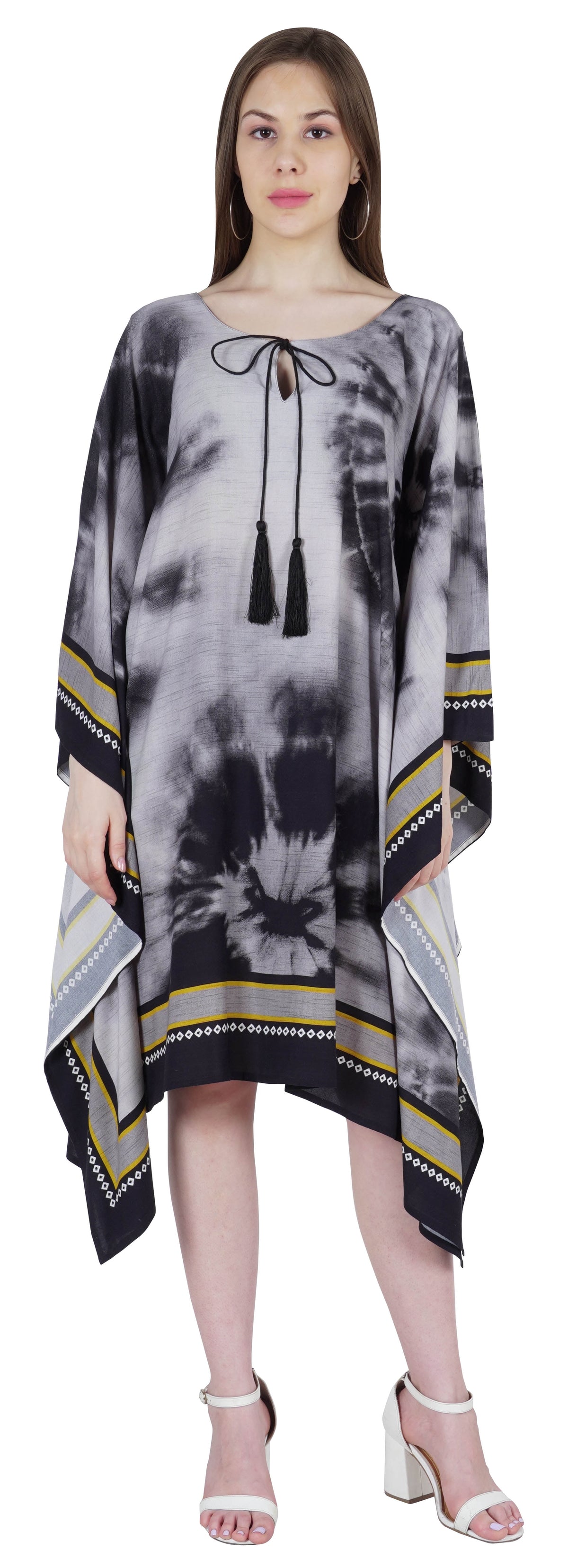 thumbnail image 1 of Moomaya Kaftan Dress Tunic Short Maxi Kimono Nightdress Beach Party Causal Dress, 1 of 7