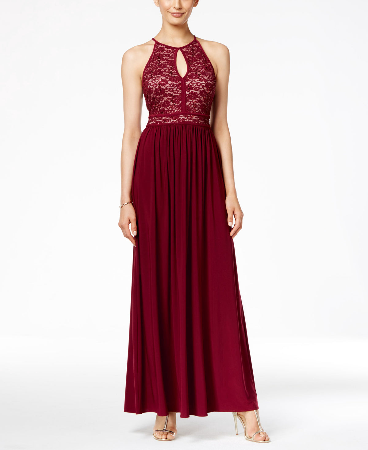 thumbnail image 1 of Morgan Company Sequined Lace Gown Winenude 0, 1 of 1