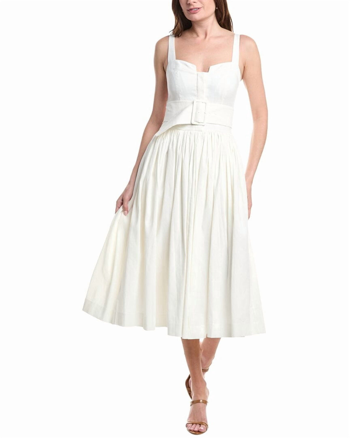 thumbnail image 1 of Rebecca Taylor womens Ottoman Linen-Blend A-Line Dress, 2, White, 1 of 3