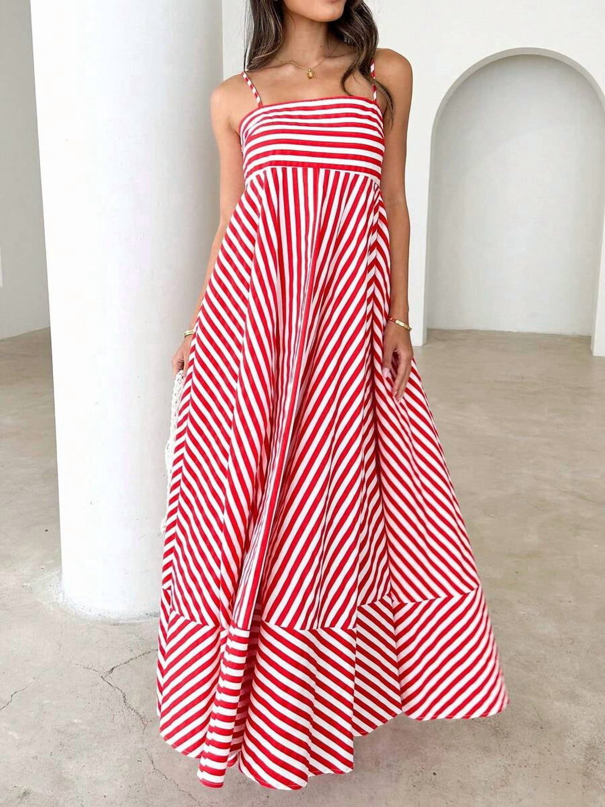 thumbnail image 1 of Red Dress Spaghetti Strap Sleeveless Flowy A-Line Summer Casual Beach Dress, 1 of 28