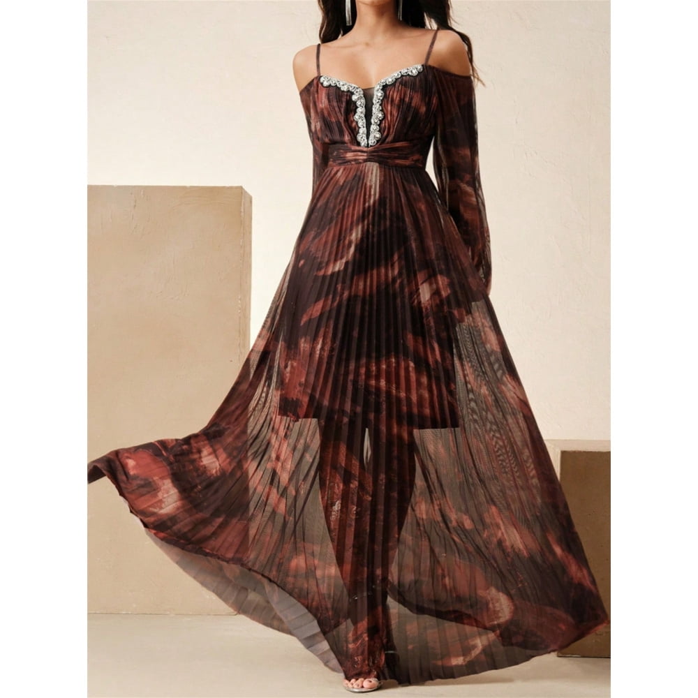 thumbnail image 1 of Spring/Summer New Party Dress with Pleated Long Sleeves, Loose and Casual Women's Wear, 1 of 7