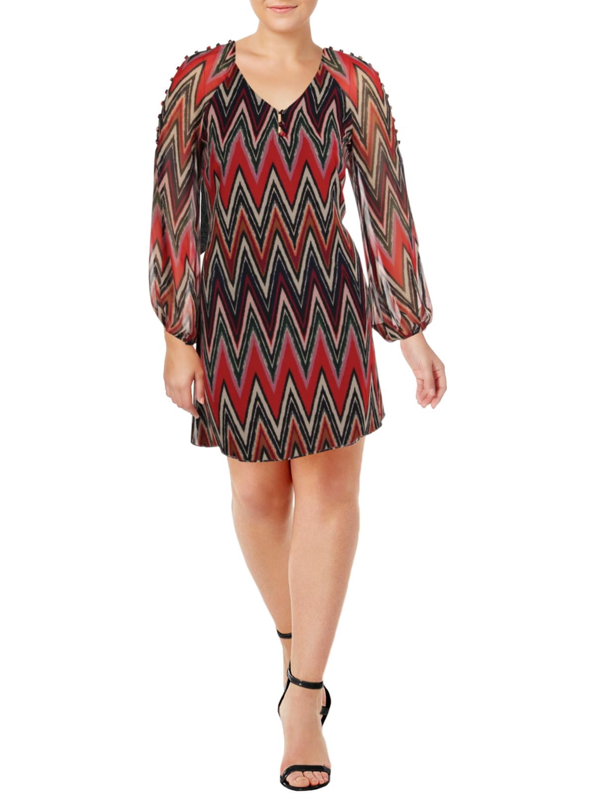 thumbnail image 1 of Taylor Womens Long Sleeves Chevron Mini Dress Red 14, 1 of 2