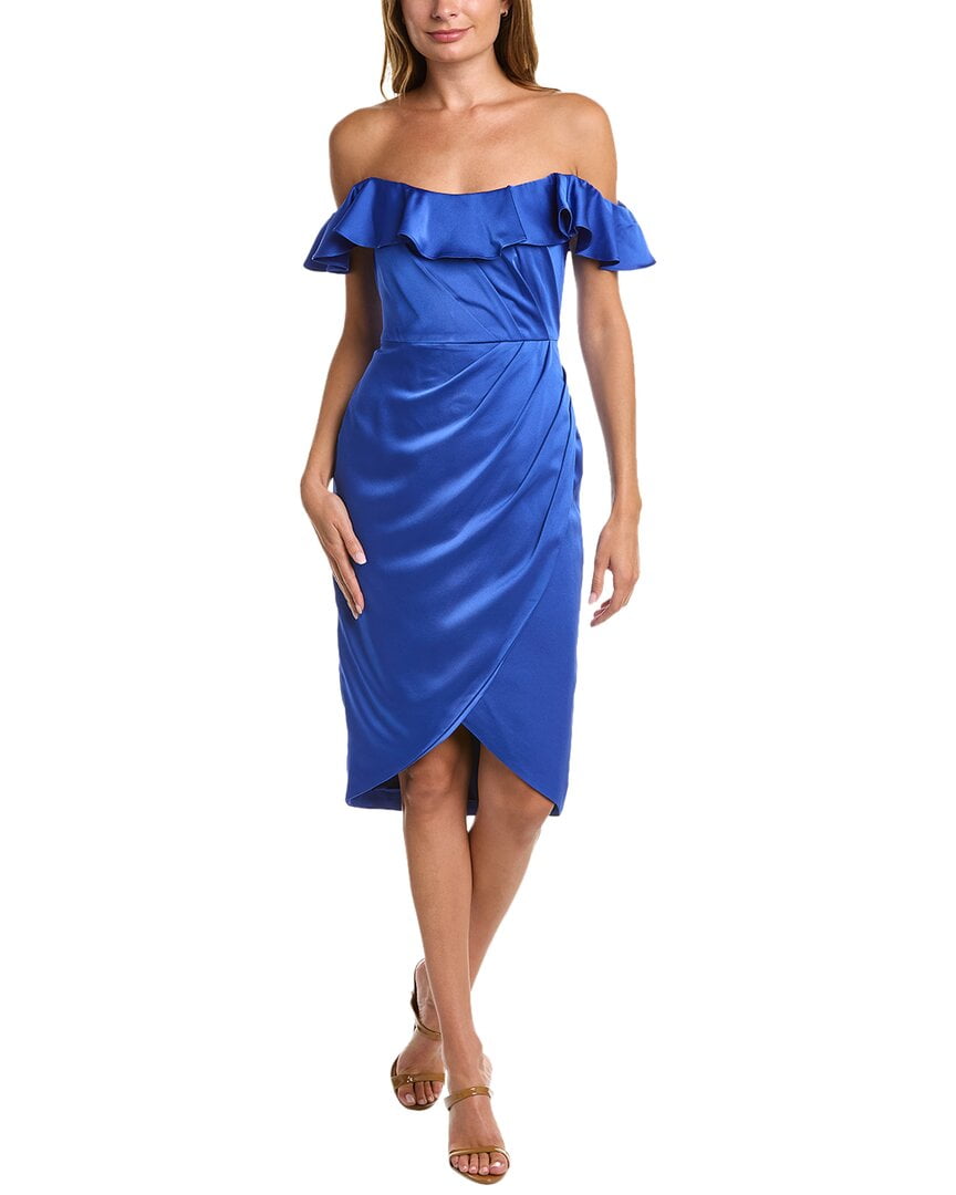 thumbnail image 1 of Theia womens Off-The-Shoulder Satin Midi Dress, 8, Blue, 1 of 3