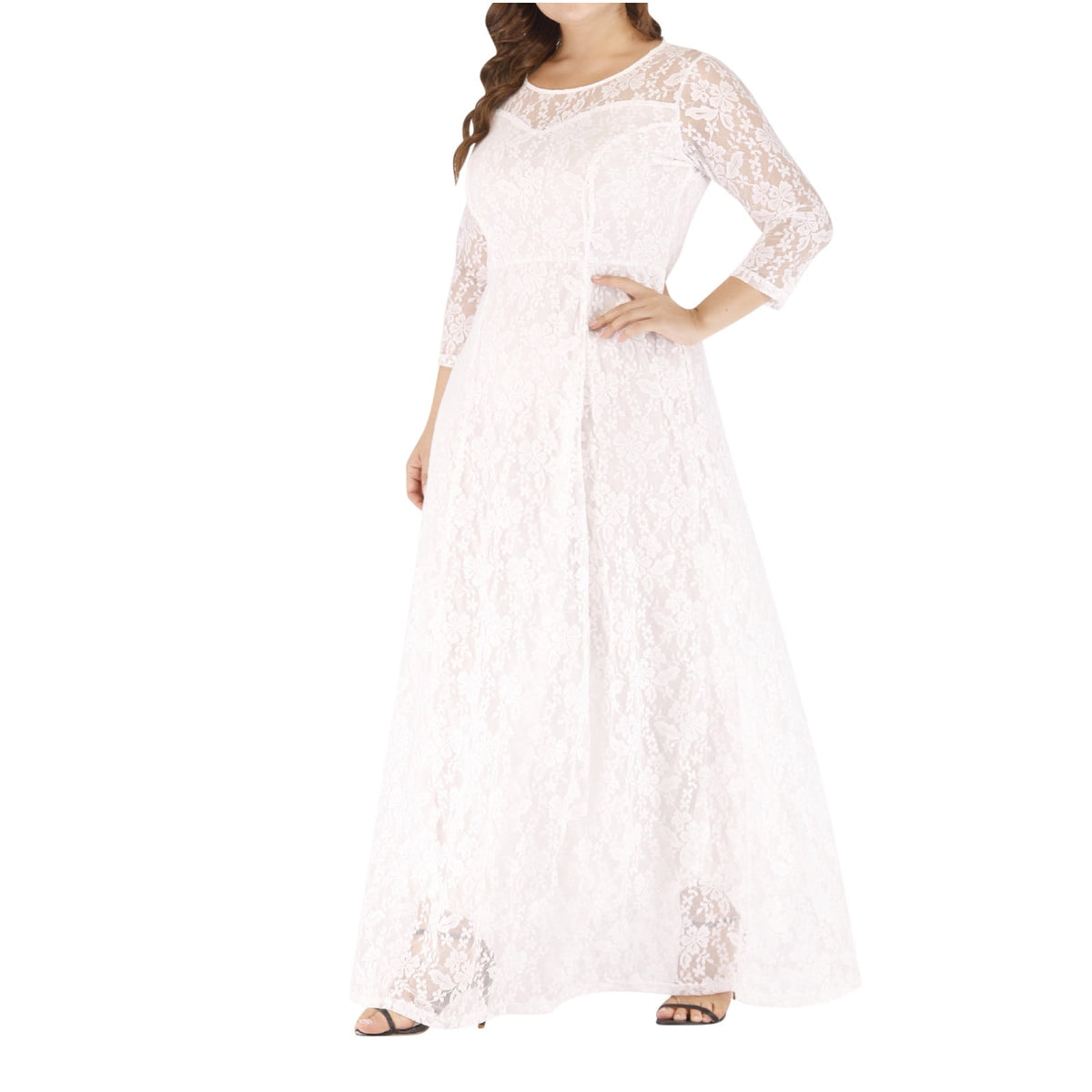 thumbnail image 1 of Viadha Womens Fall Dresses Women's Fashion Plus Size Seven Quarter Sleeve Lace Patchwork Round Neck Dress, 1 of 1