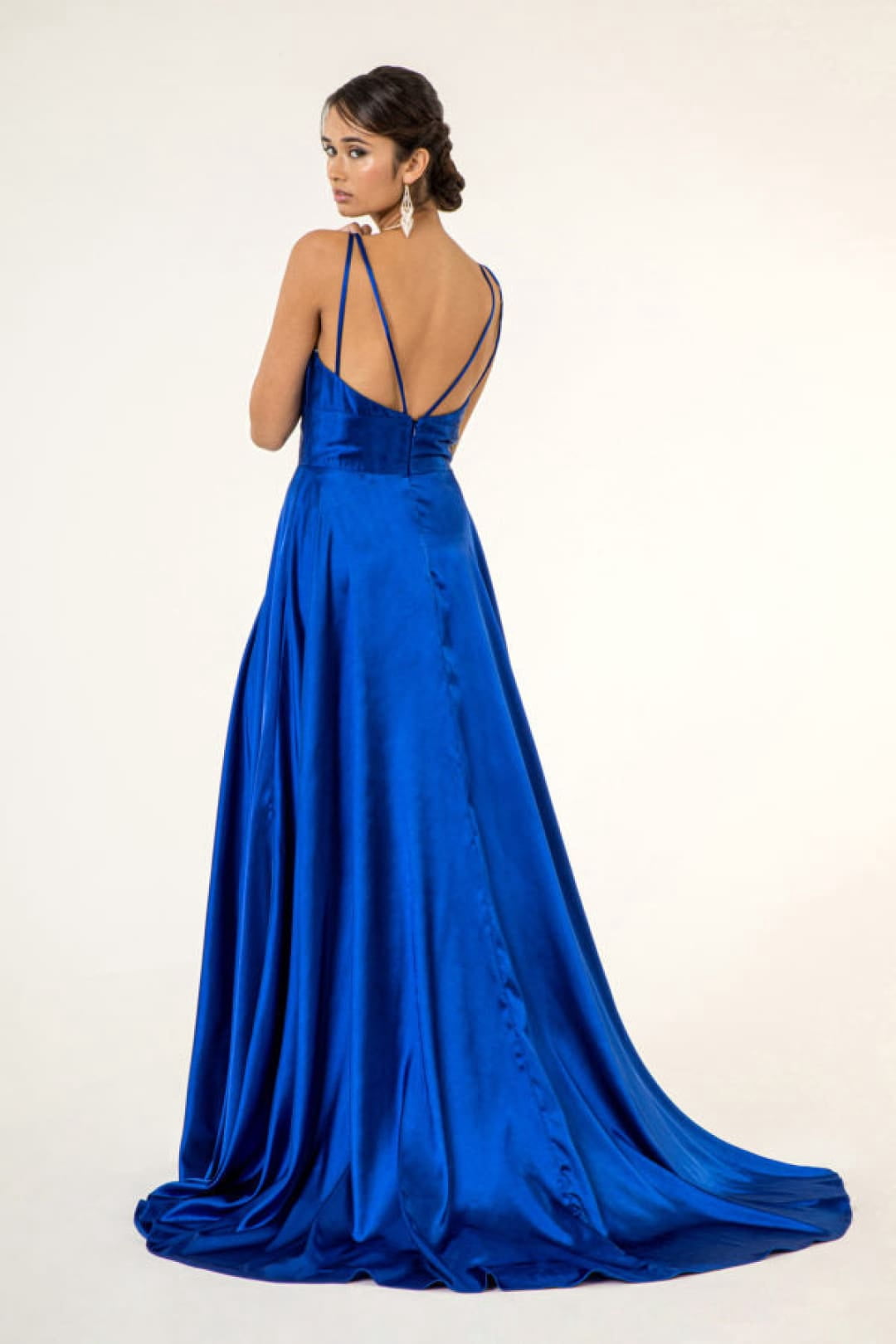 thumbnail image 1 of Women's Elizabeth K Long Satin V Neck Dress Gl2963 Royal Blue Size 3XL, 1 of 3