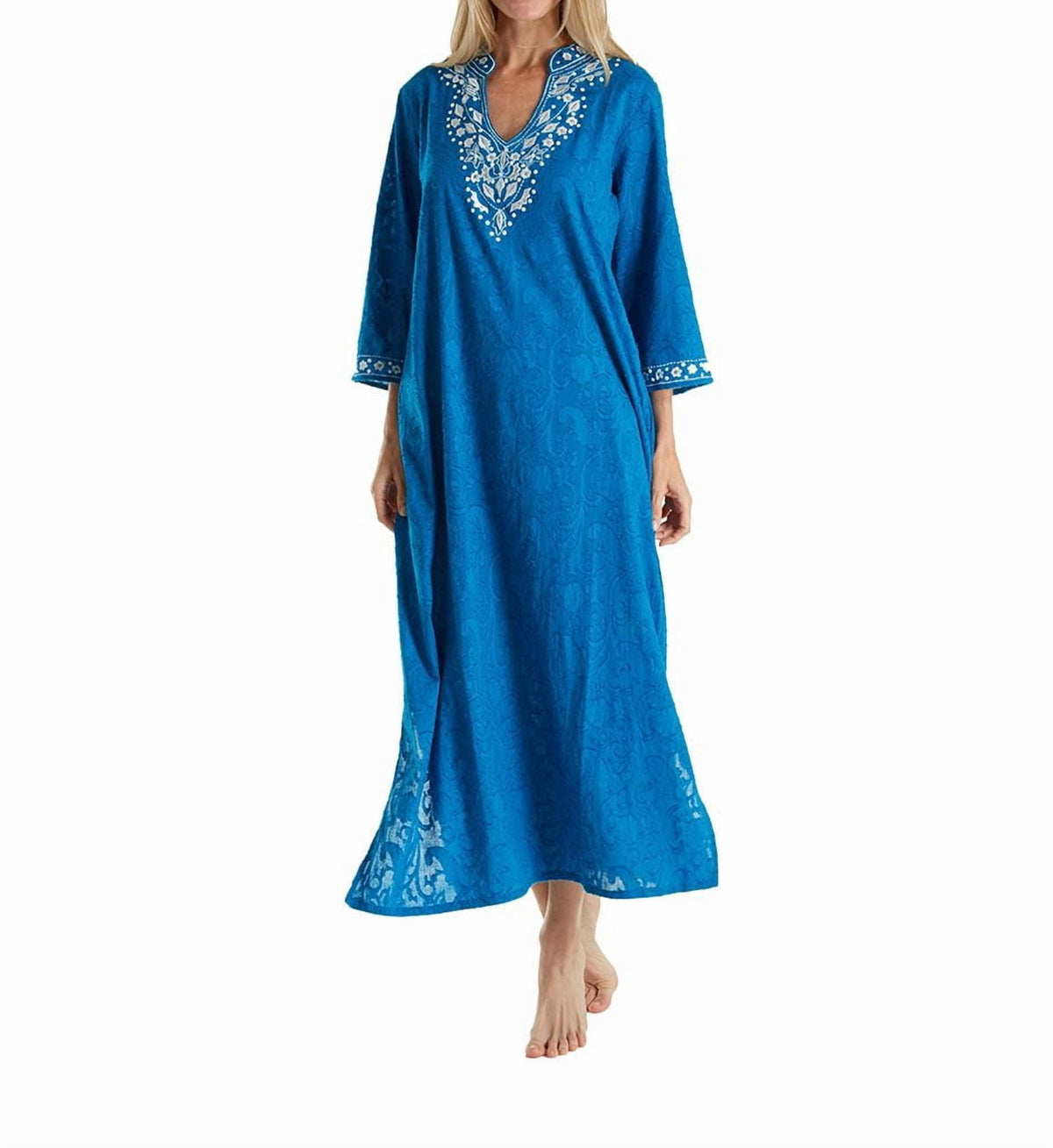 thumbnail image 1 of Women's La Cera 3117 100% Cotton Woven Embroidered Jacquard Caftan (Royal M), 1 of 1