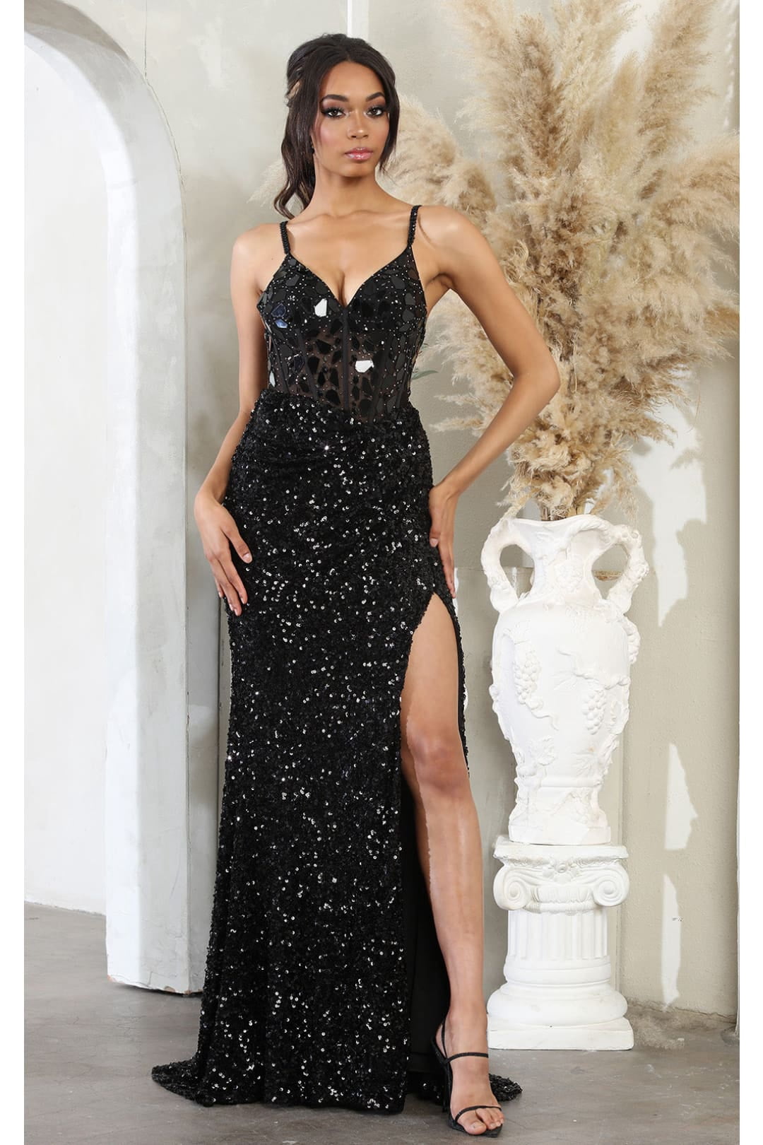 thumbnail image 1 of Women's Royal Blue Queen Formal Dress V-Neck Sheath High Slit Gala Gown RQ8106 Black 18, 1 of 1