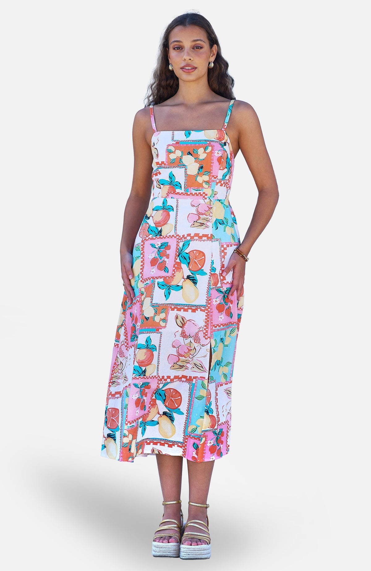 thumbnail image 1 of Yumi Printed Midi Sun Dress - White, 4, 1 of 3